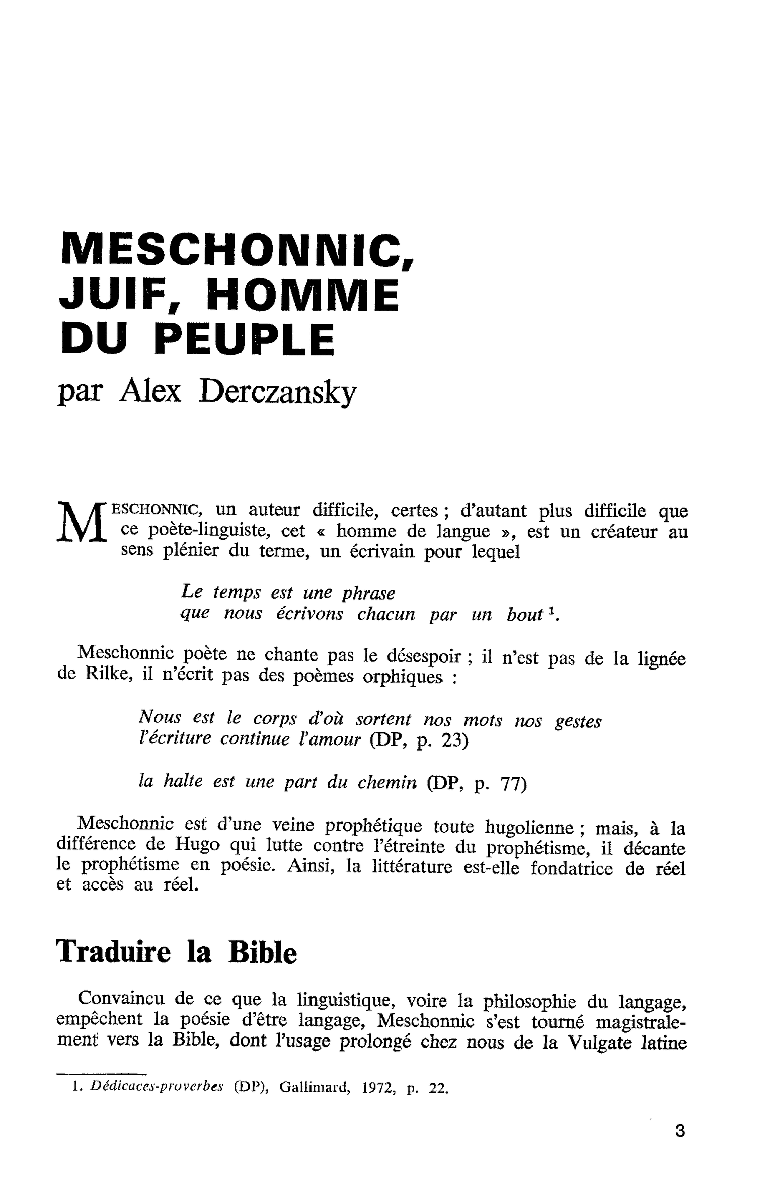 MESCHONNIC, JUIF, HOMME DU PEUPLE