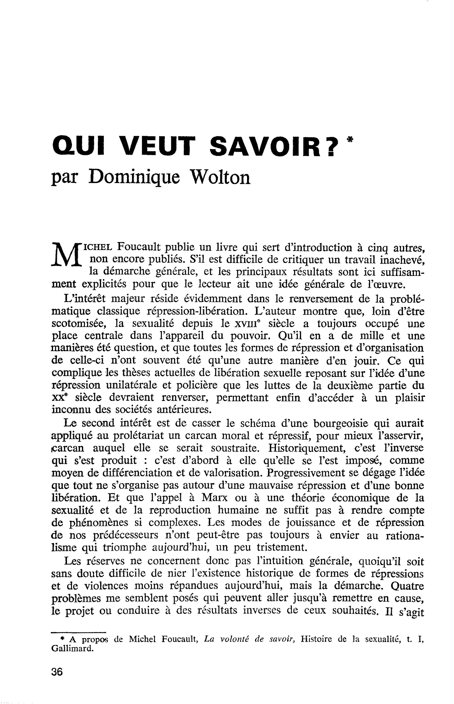 QUI VEUT SAVOIR ?