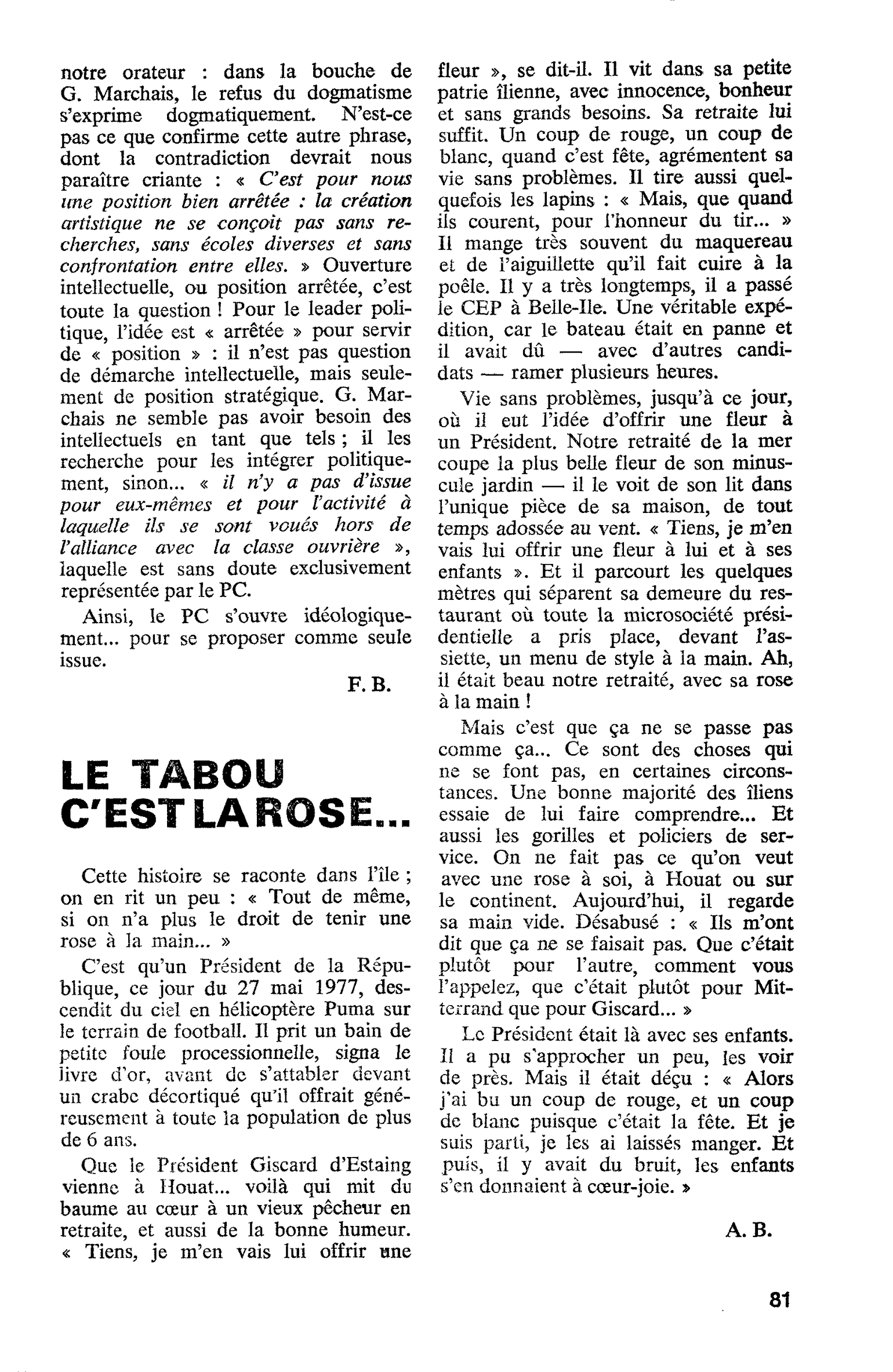 LE TABOU C’EST LA ROSE…