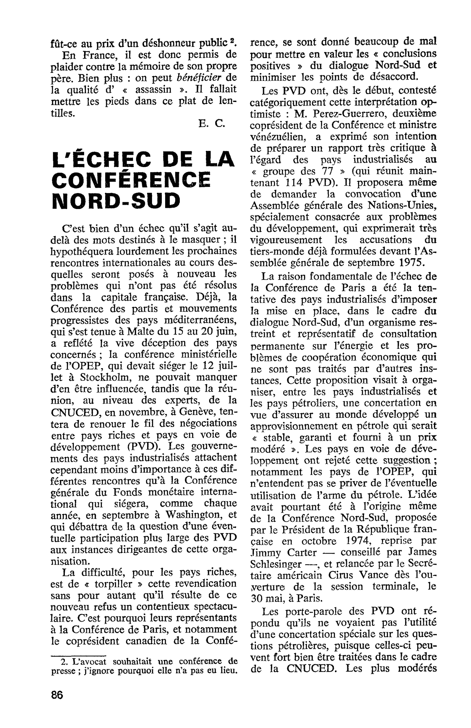 L’ÉCHEC DE LA CONFÉRENCE NORD-SUD