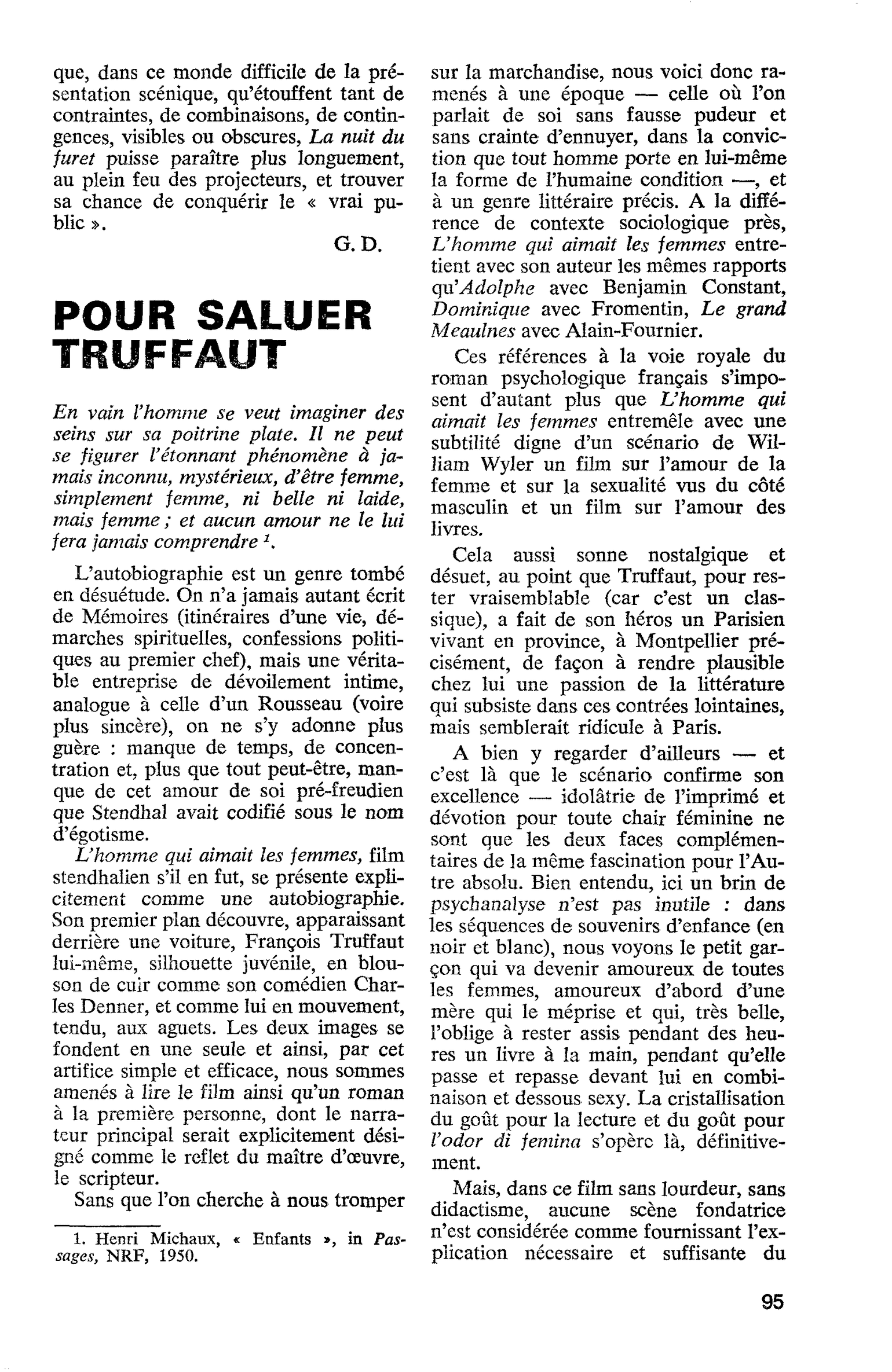 POUR SALUER TRUFFAUT