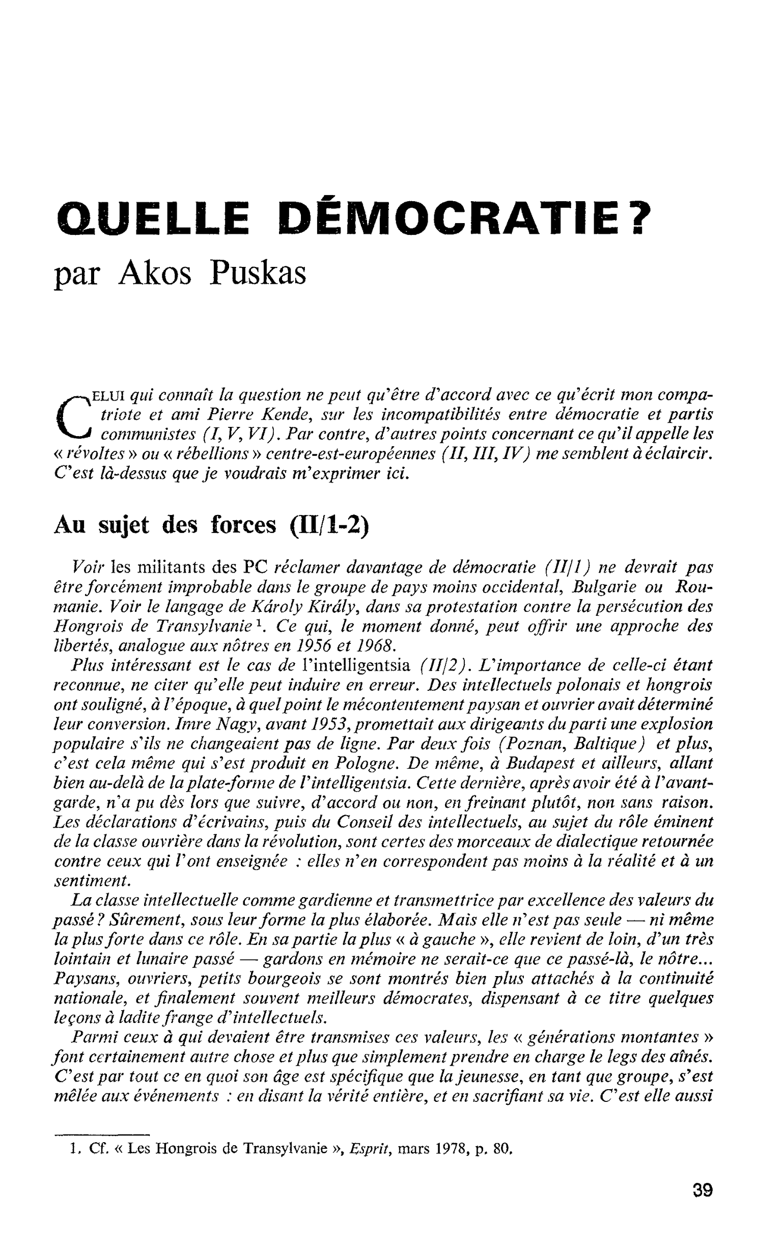 QUELLE DÉMOCRATIE ?