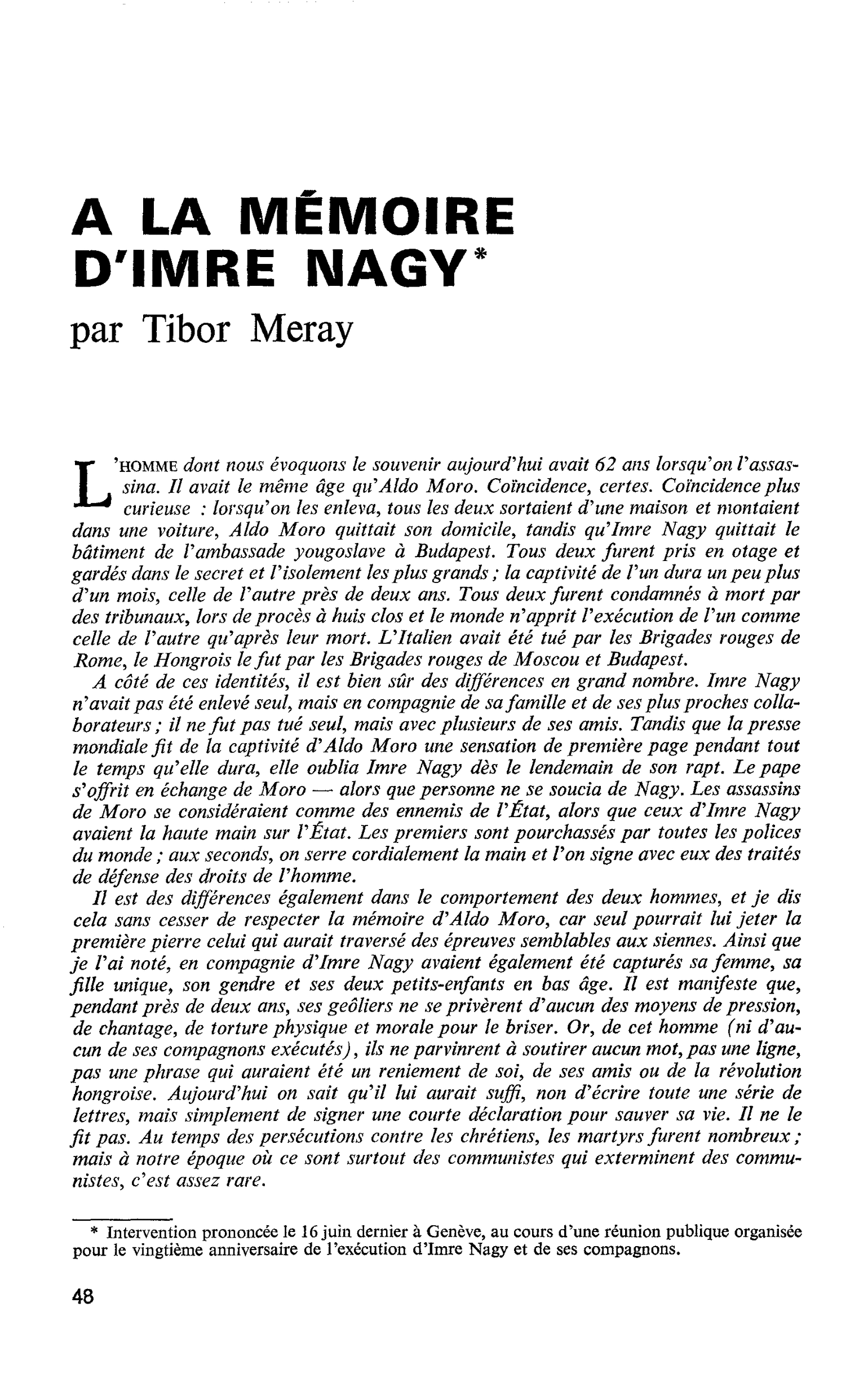 A LA MÉMOIRE D’IMRE NAGY