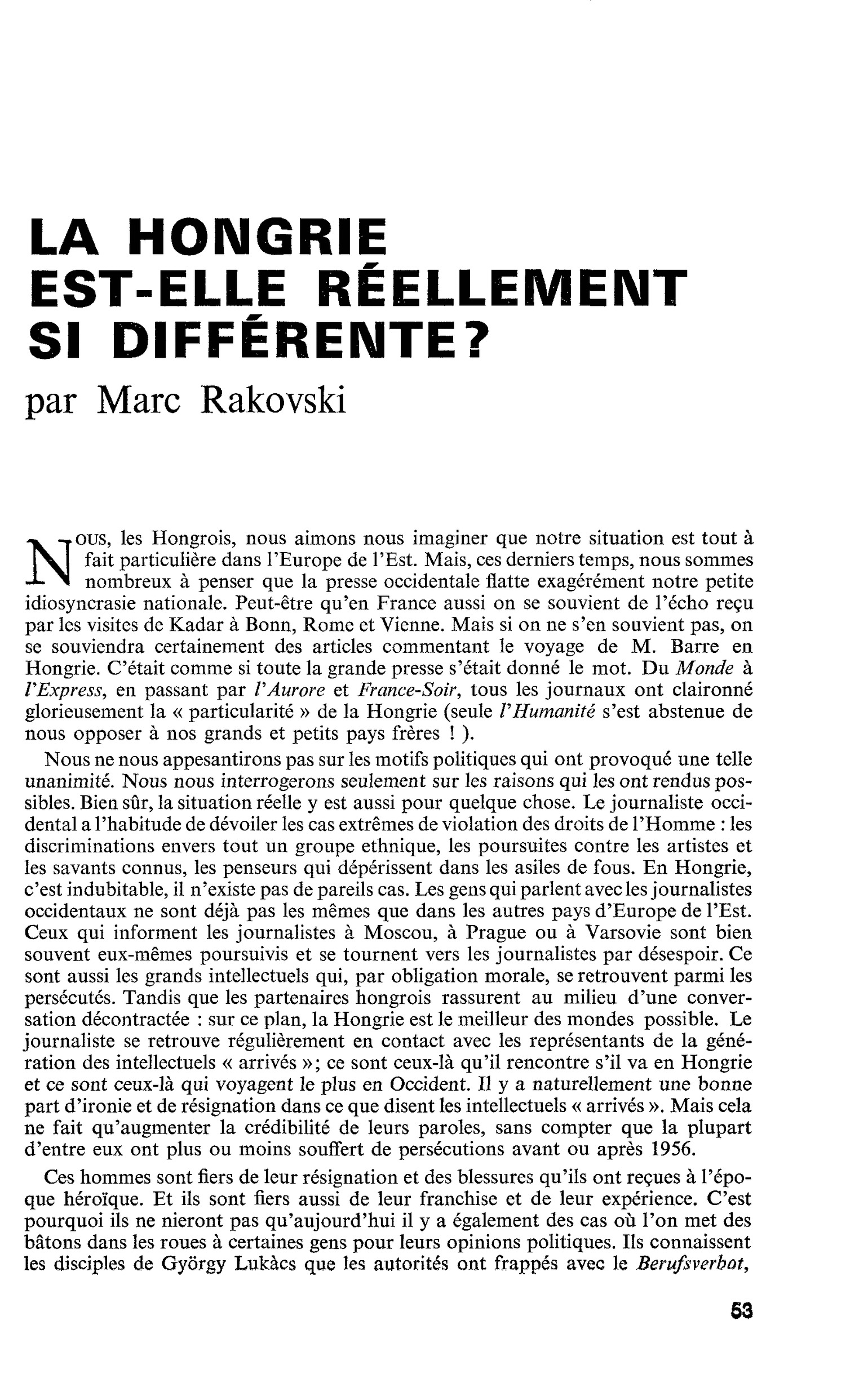 LA HONGRIE EST-ELLE RÉELLEMENT SI DIFFÉRENTE ?