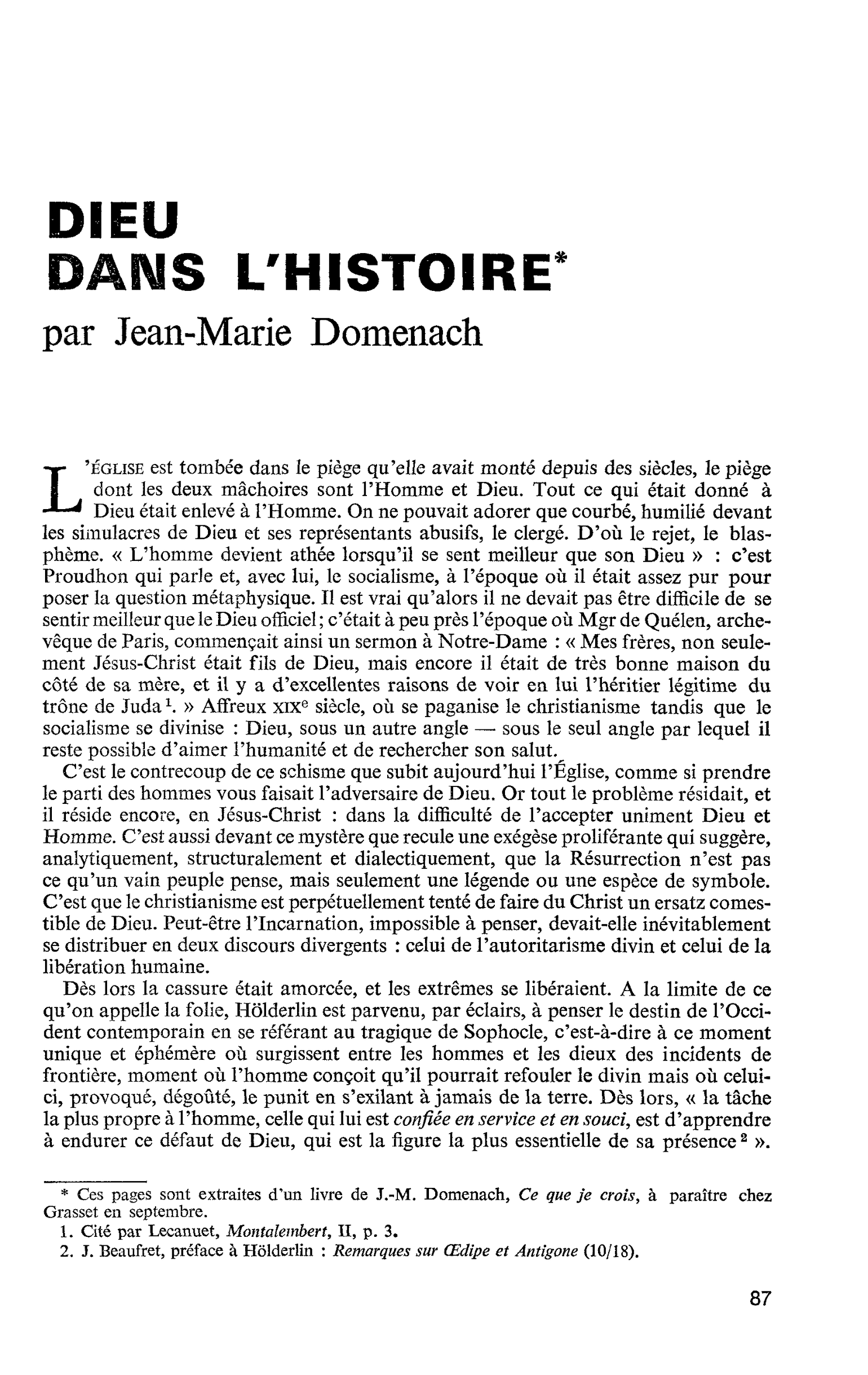 DIEU DANS L’HISTOIRE