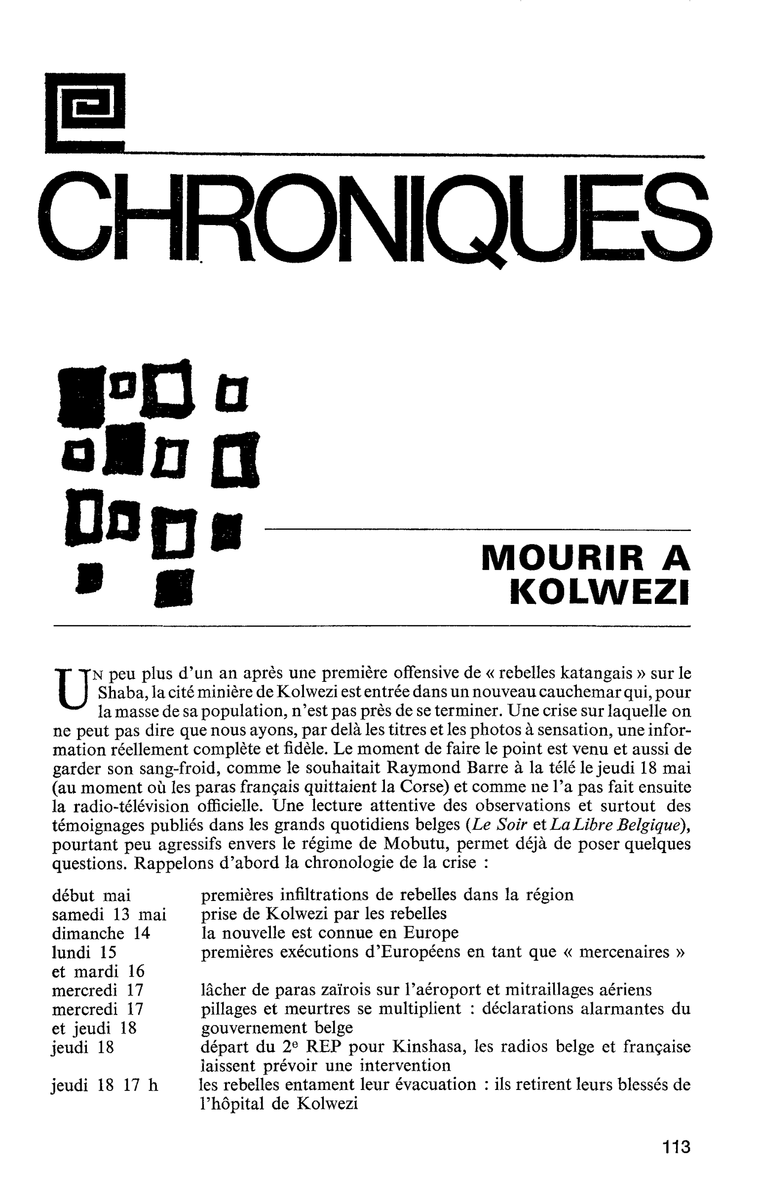 MOURIR A KOLWEZI
