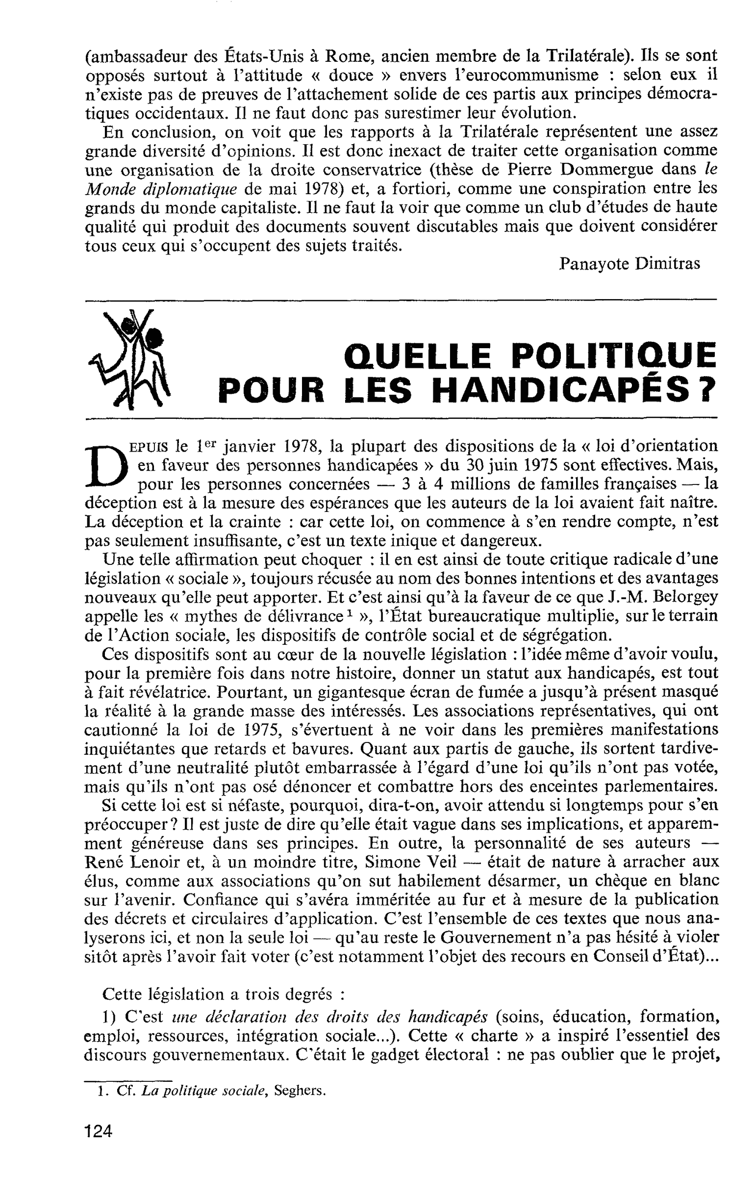 QUELLE POLITIQUE POUR LES HANDICAPÉS ?