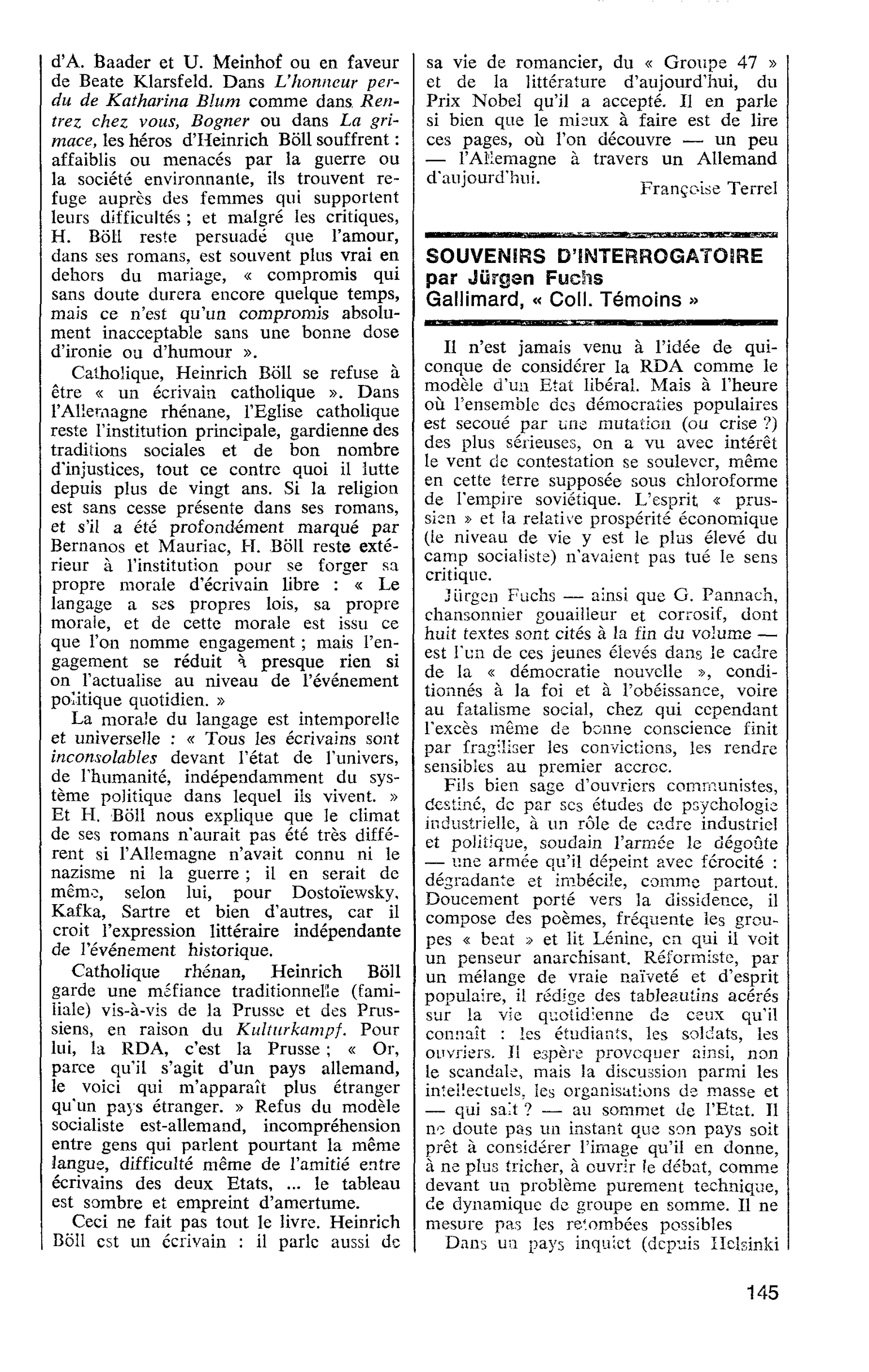 SOUVENIRS D’INTERROGATOIRE par Jürgen Fuchs