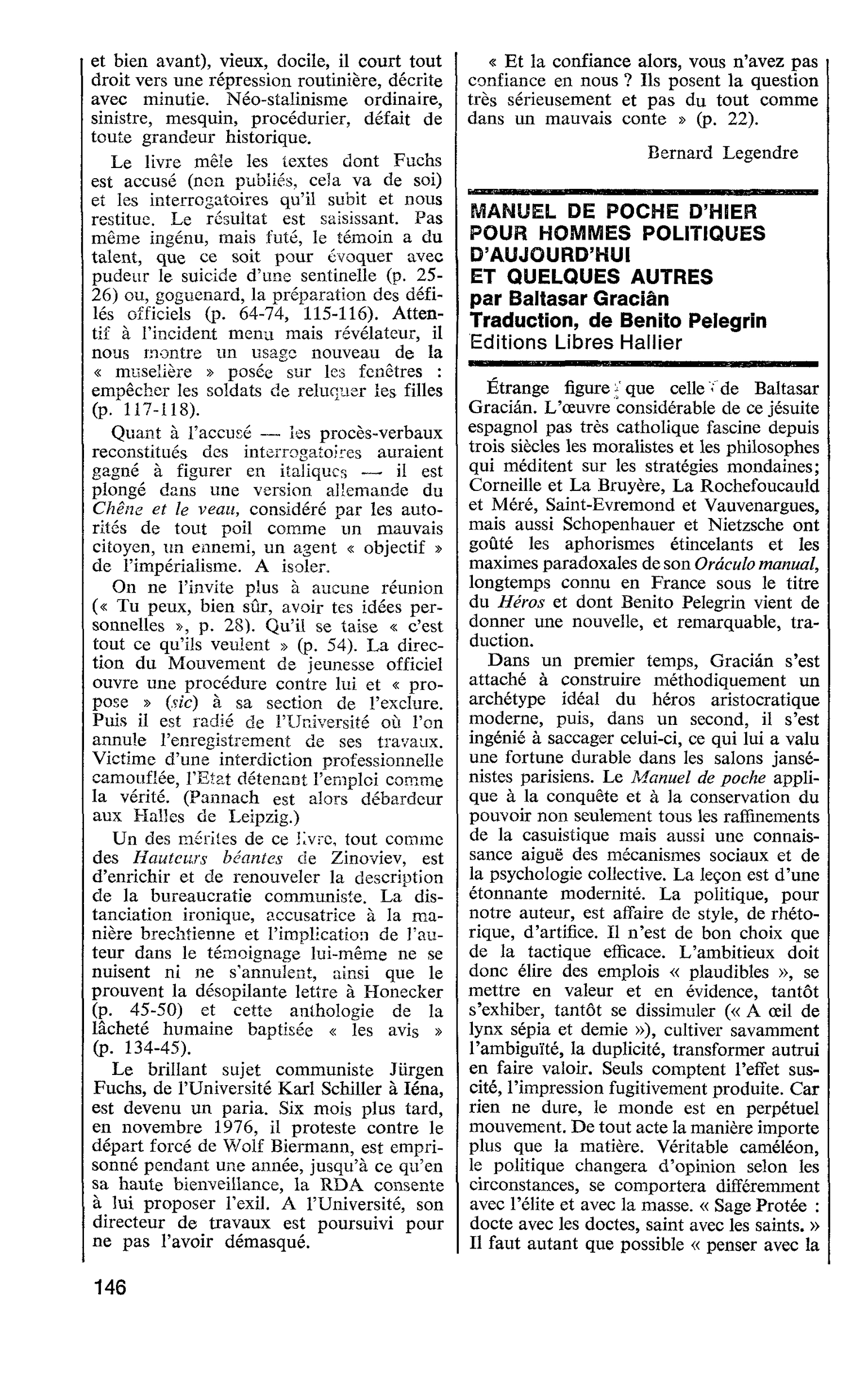 MANUEL DE POCHE D’HIER POUR HOMMES POLITIQUES D’AUJOURD’HUI ET QUELQUES AUTRES par Baltasar Graciân