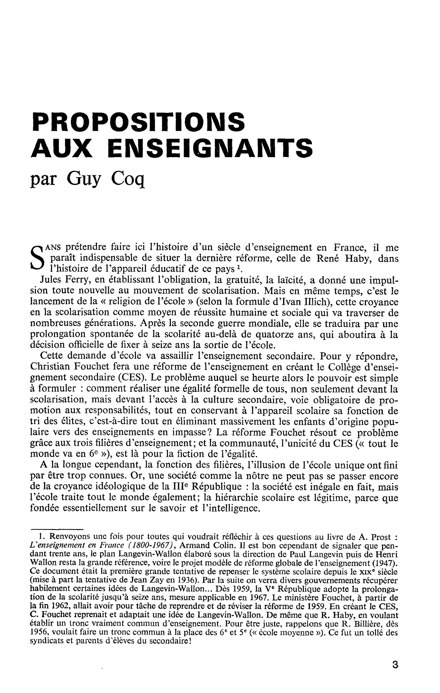 PROPOSITIONS AUX ENSEIGNANTS