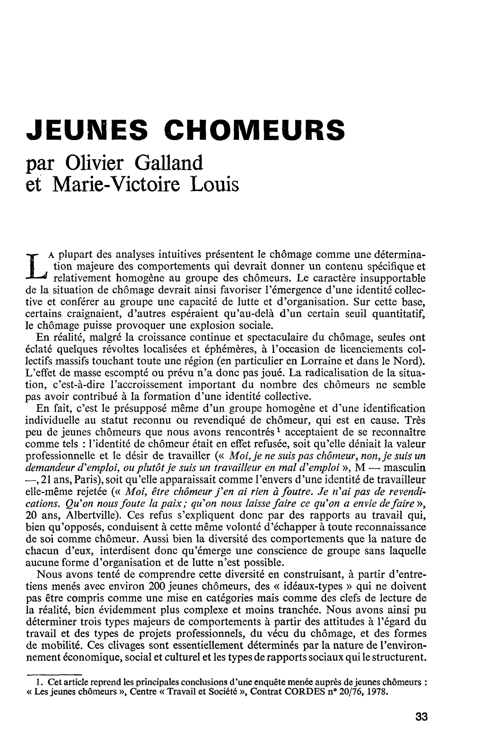 JEUNES CHOMEURS