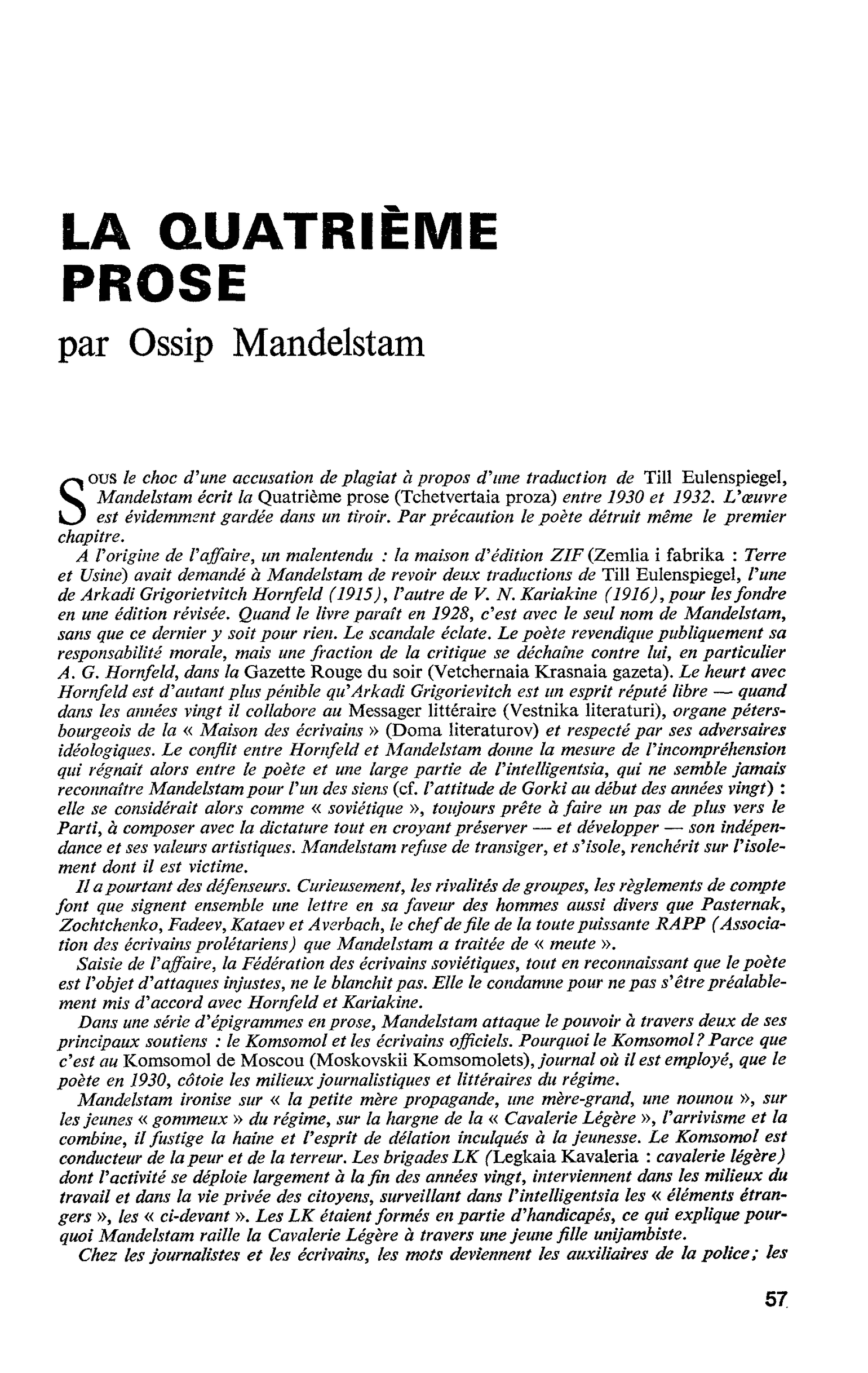 LA QUATRIÈME PROSE