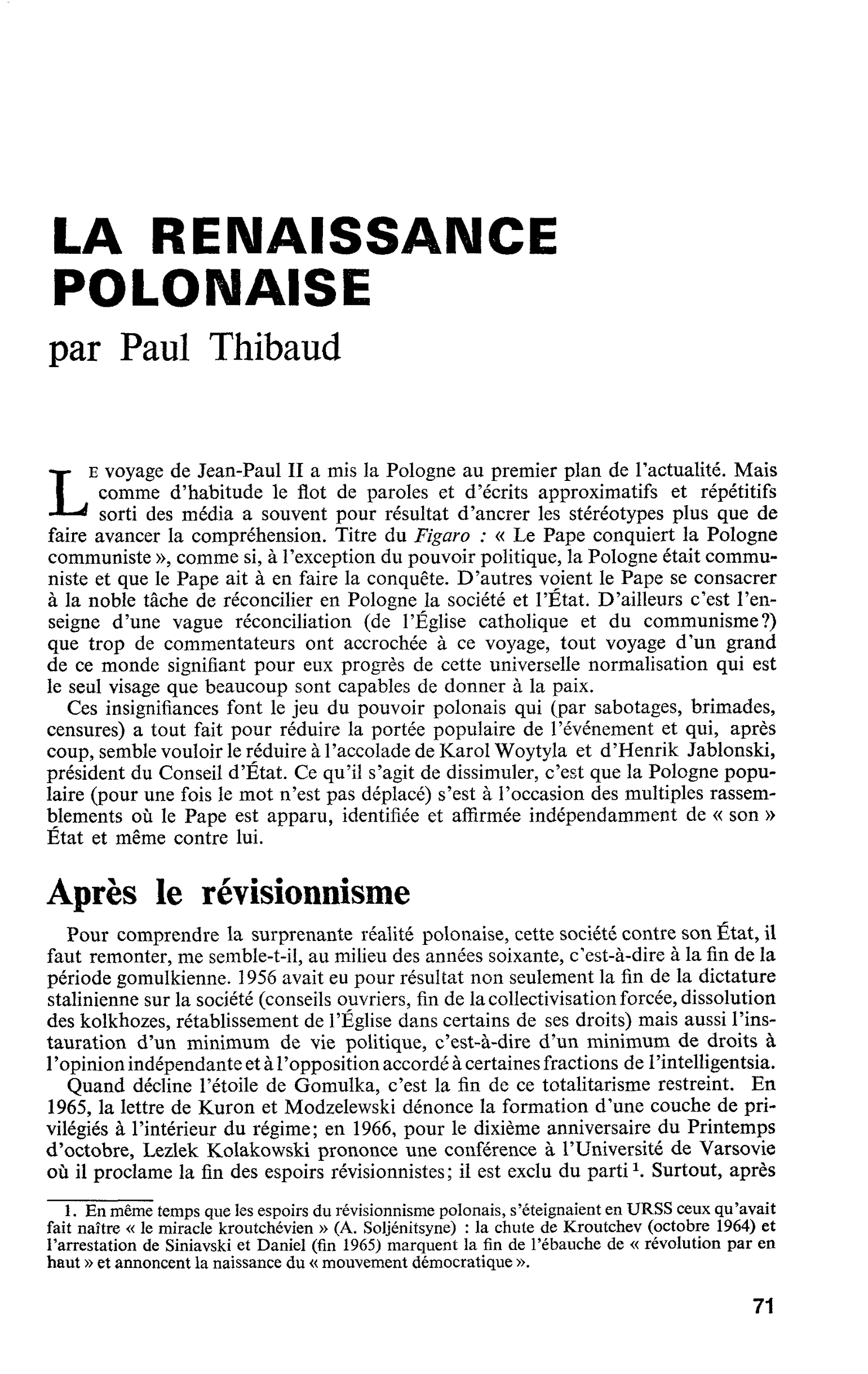 LA RENAISSANCE POLONAISE