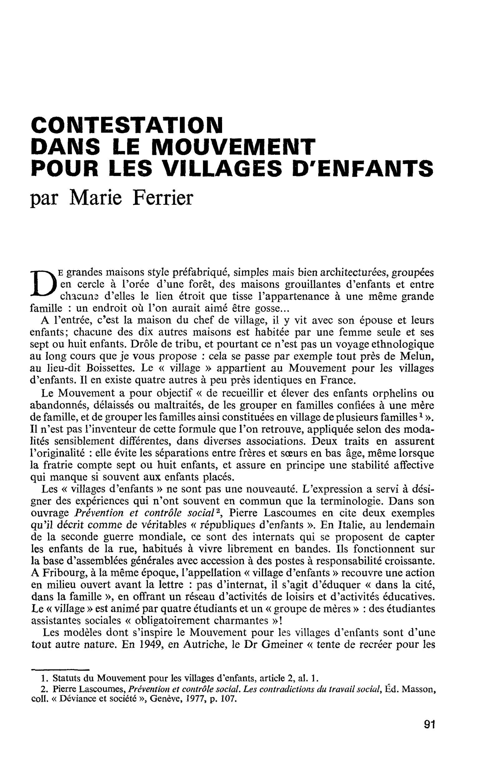 CONTESTATION DANS LE MOUVEMENT POUR LES VILLAGES D’ENFANTS