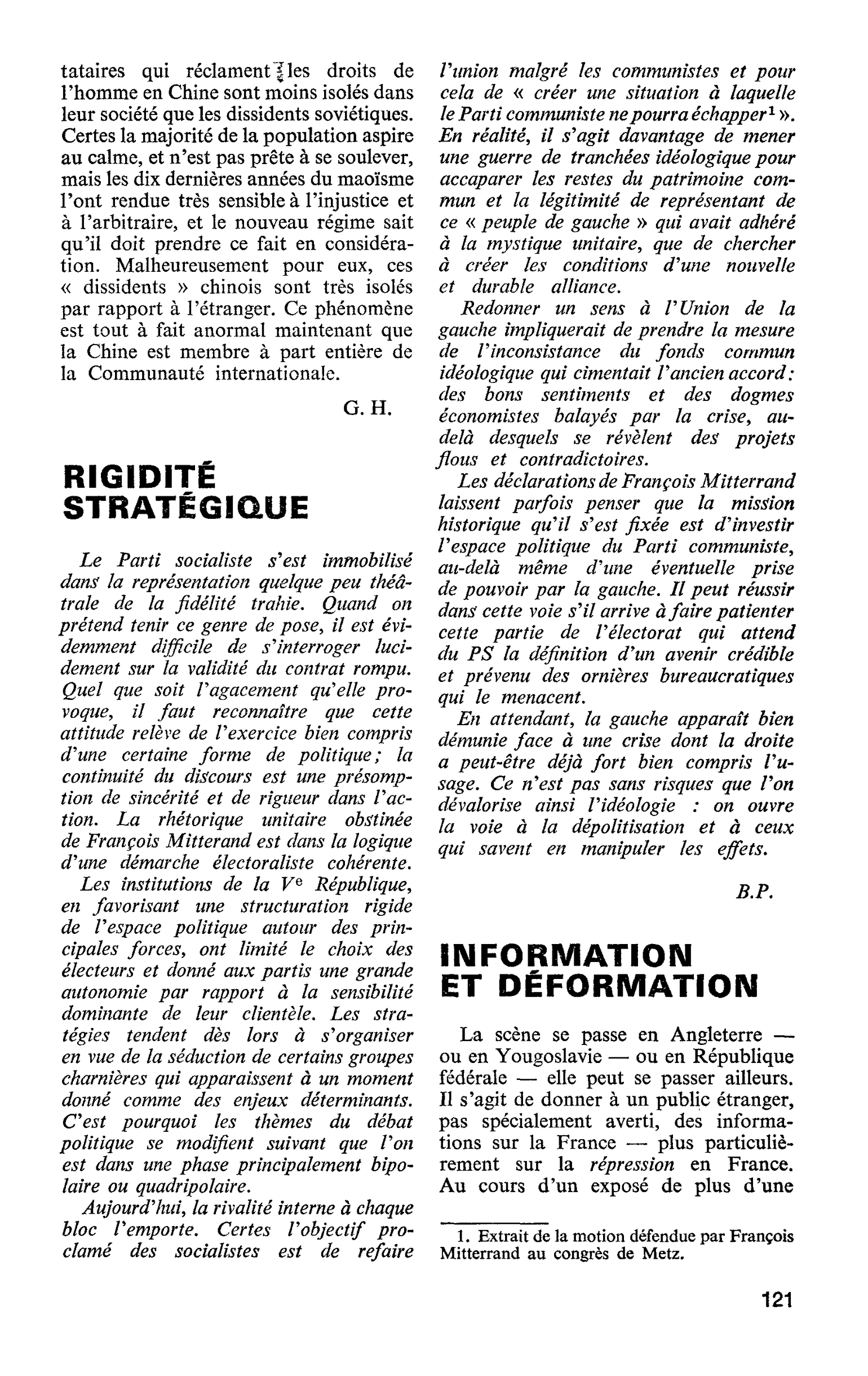 INFORMATION ET DÉFORMATION