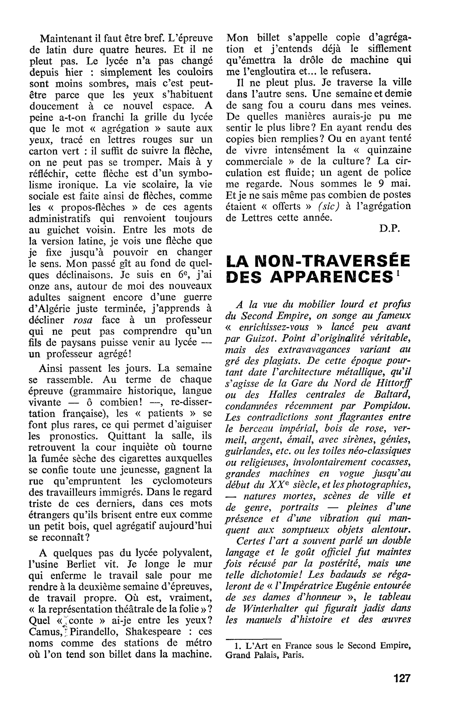 LA NON-TRAVERSÉE DES APPARENCES