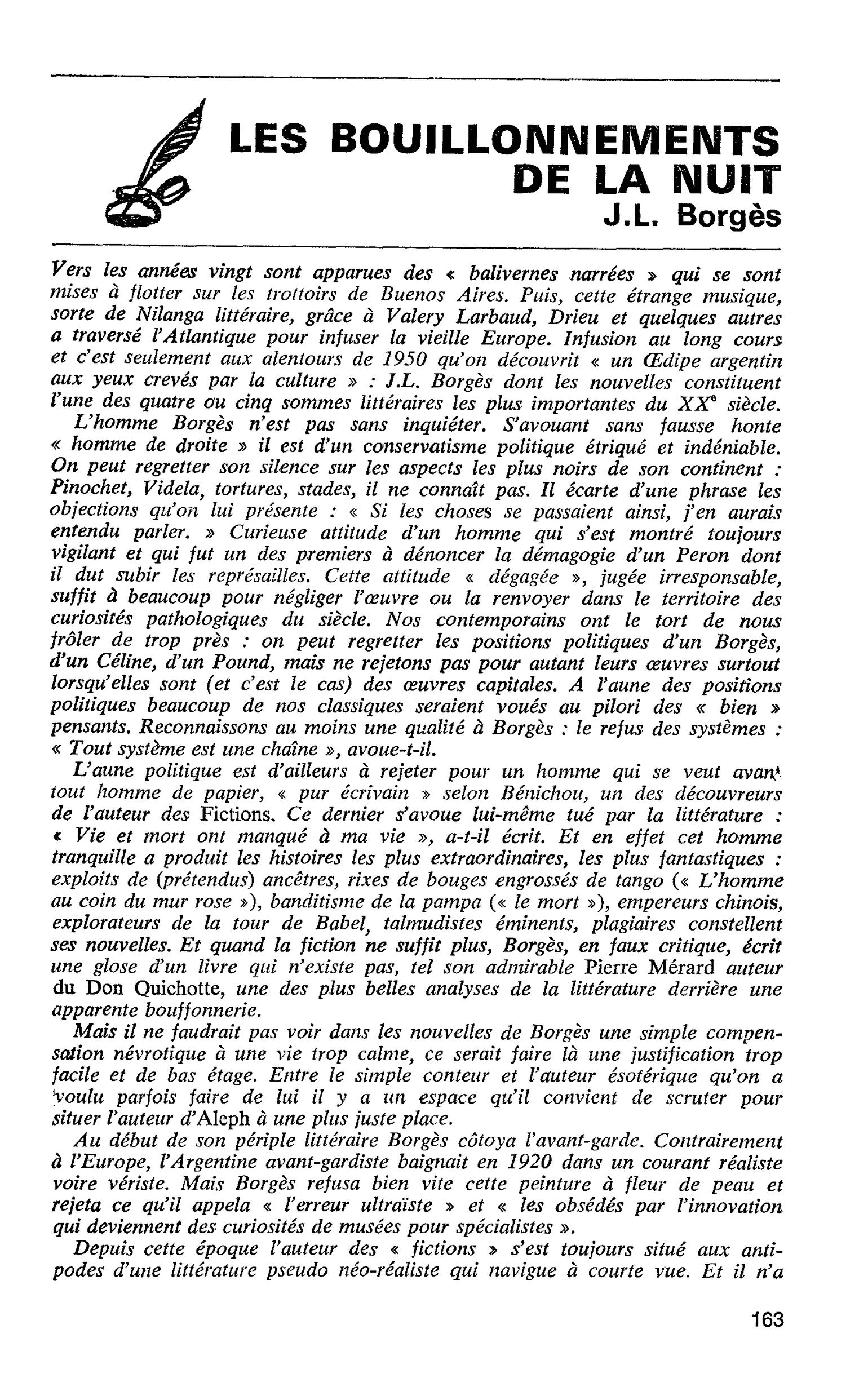 LES BOUILLONNEMENTS DE LA NUIT J.L. Borgès