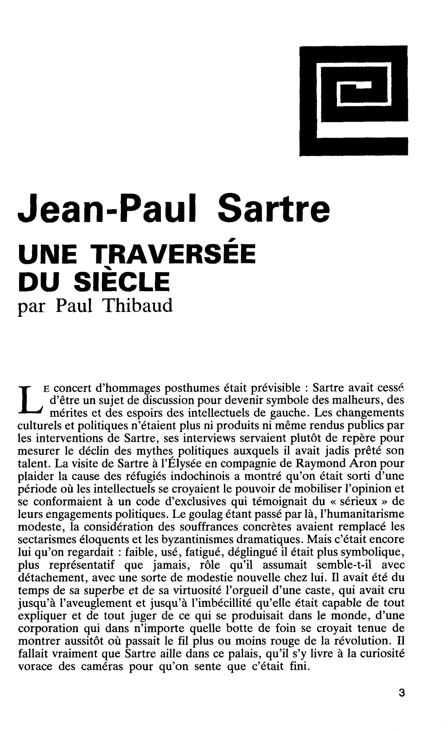 UNE TRAVERSÉE DU SIÈCLE