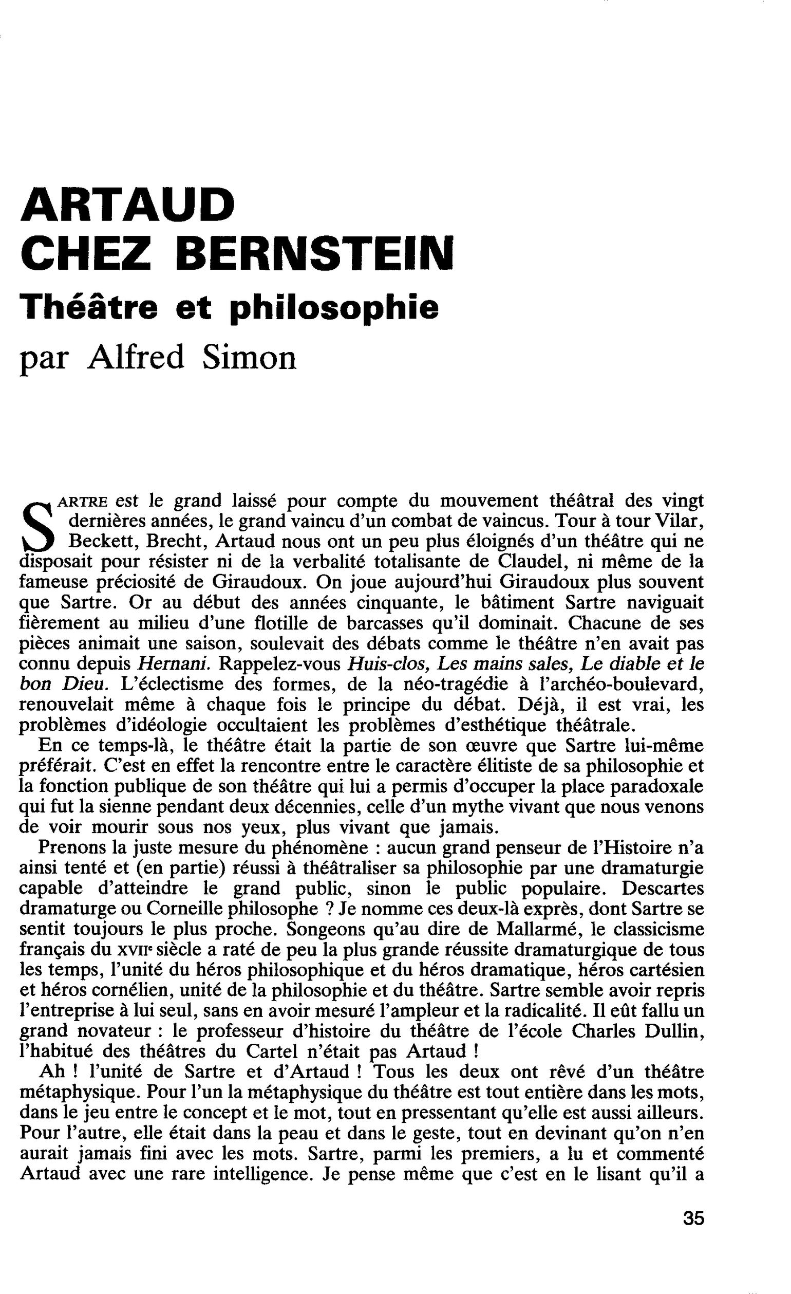 ARTAUD CHEZ BERNSTEIN. Théâtre et philosophie