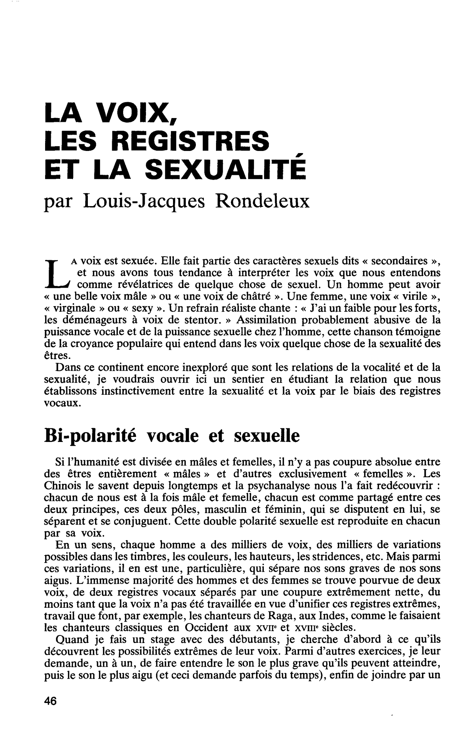 LA VOIX, LES REGISTRES ET LA SEXUALITÉ