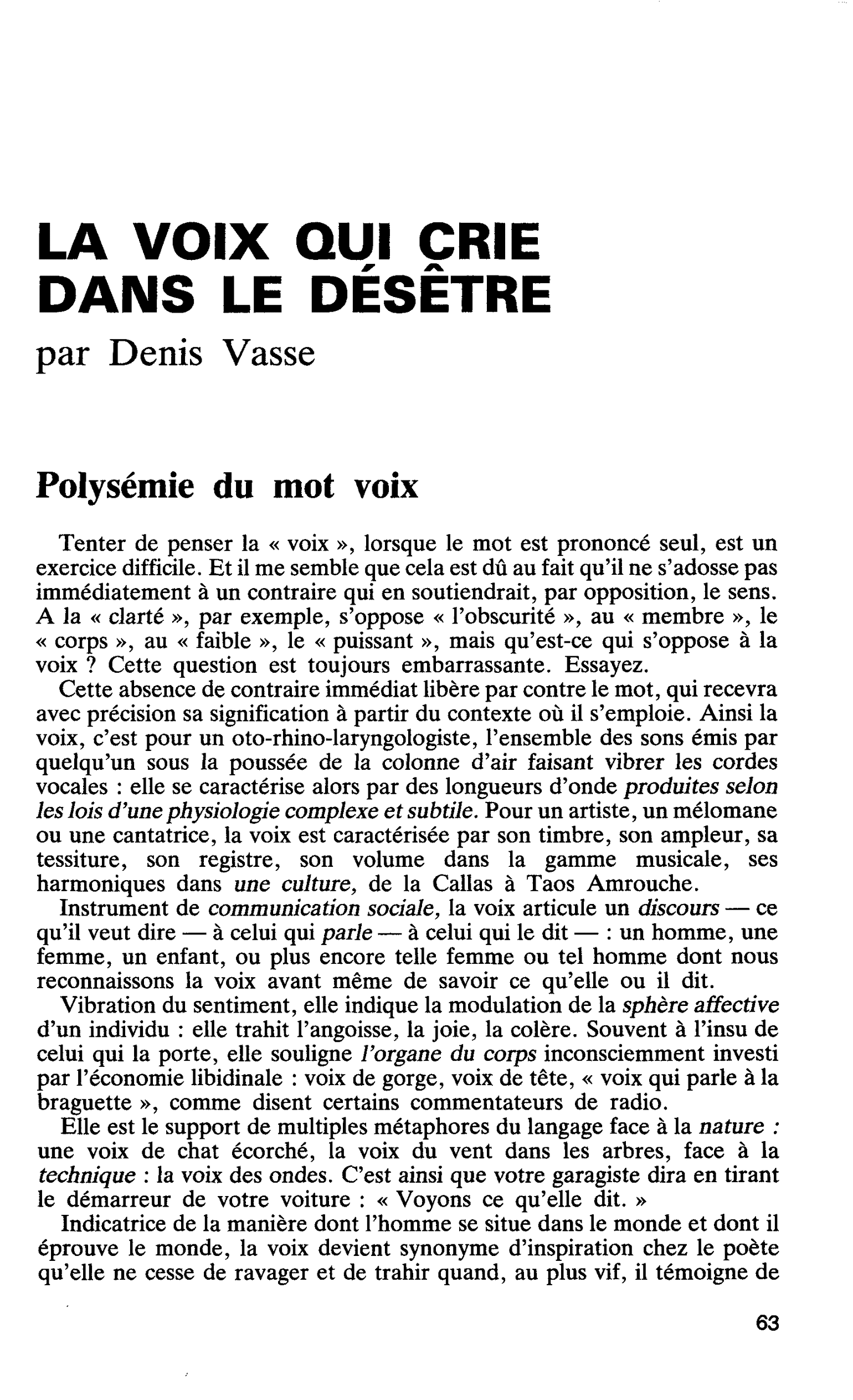 LA VOIX QUI CRIE DANS LE DÉSÊTRE