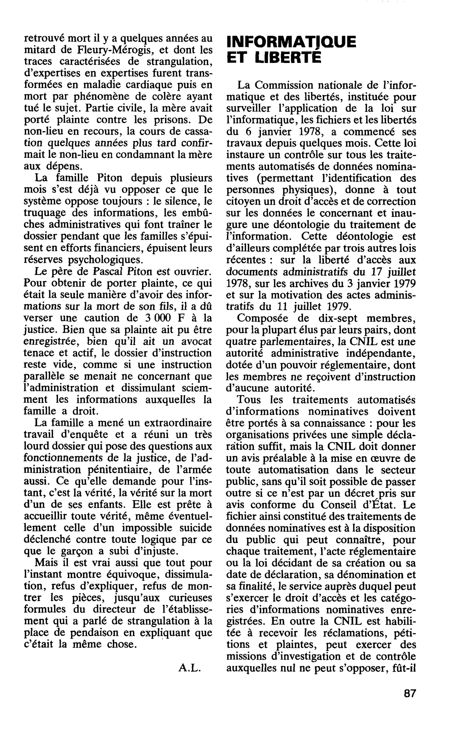 INFORMATIQUE ET LIBERTE