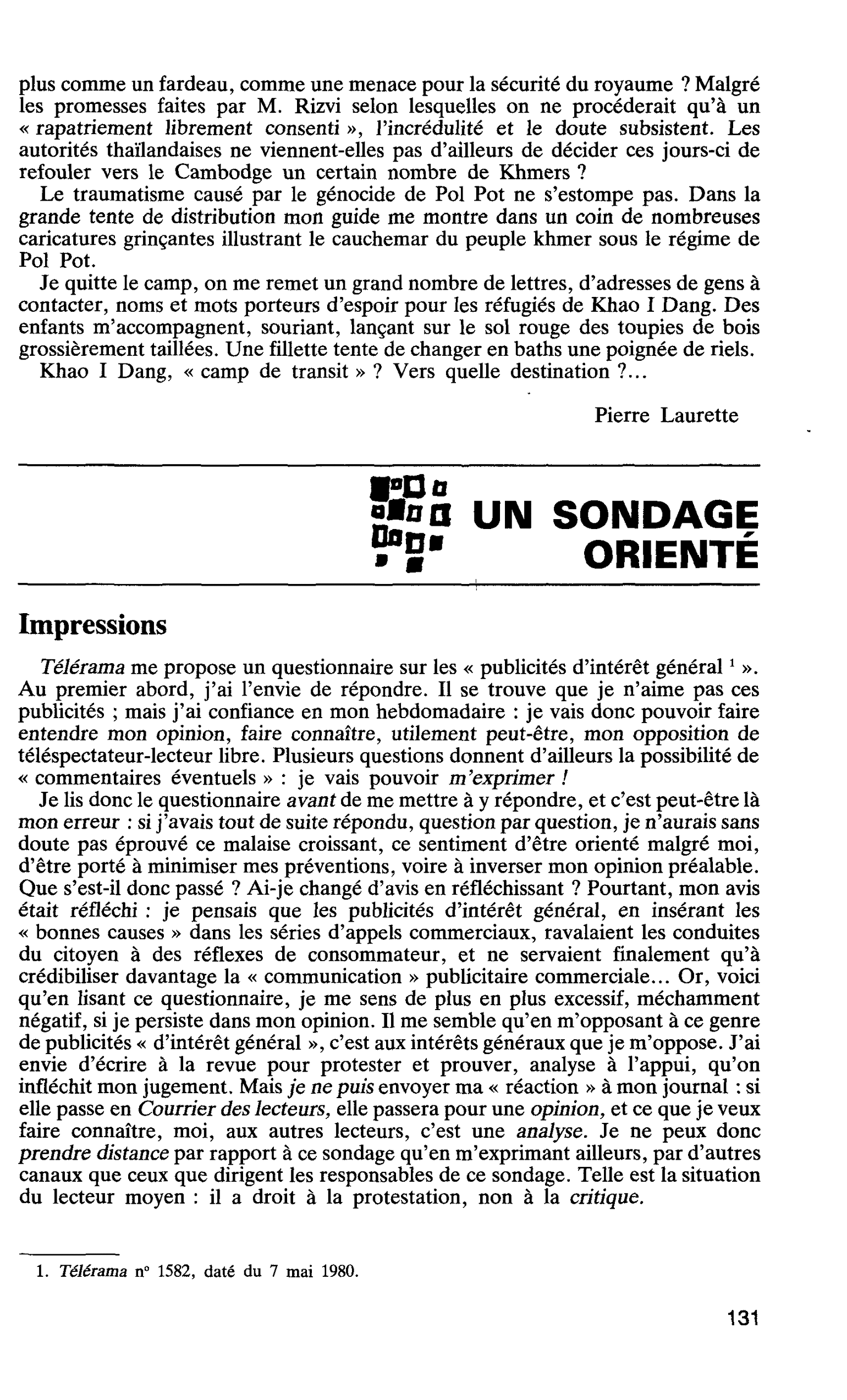 UN SONDAGE ORIENTÉ