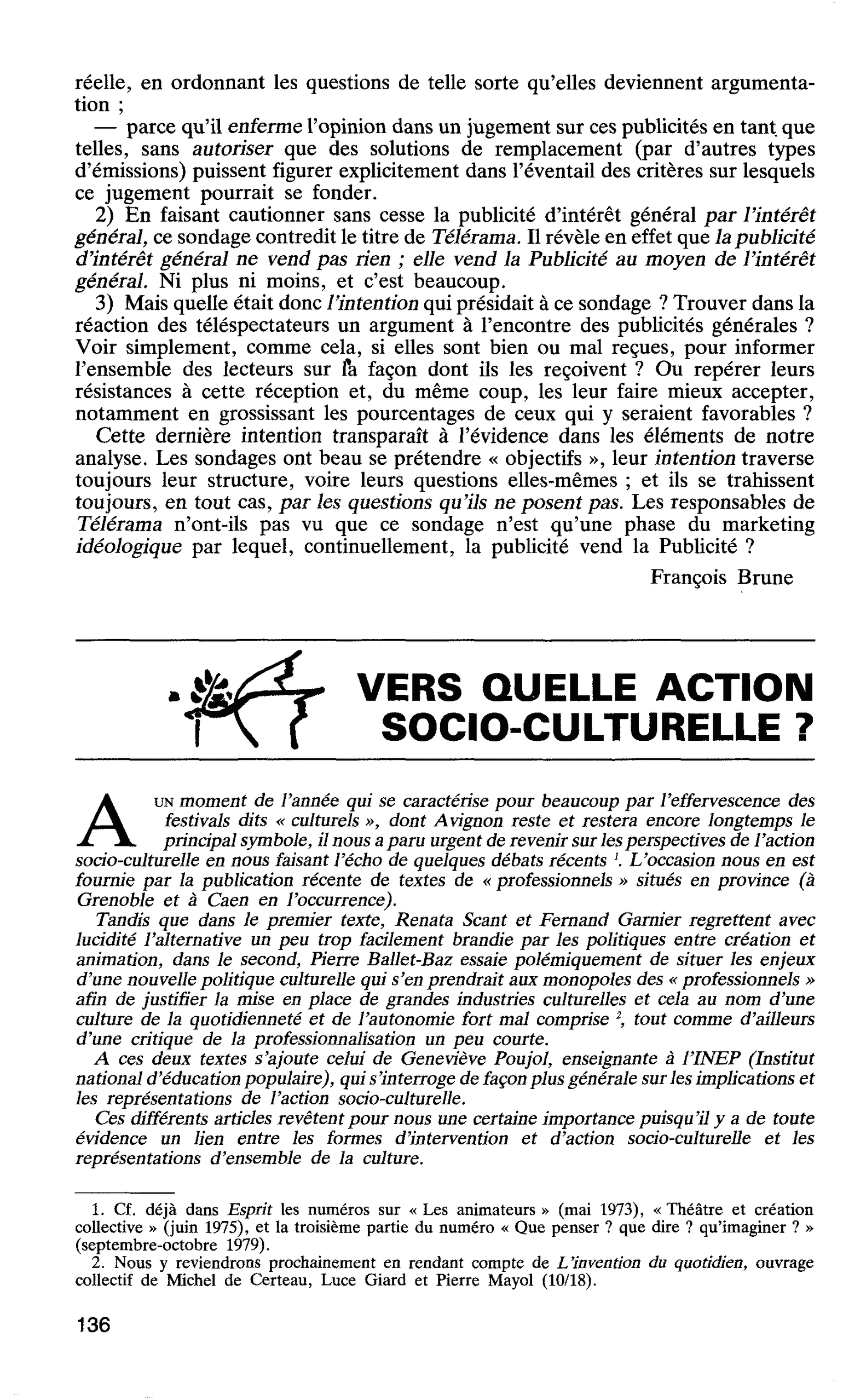 VERS QUELLE ACTION SOCIO-CULTURELLE ?