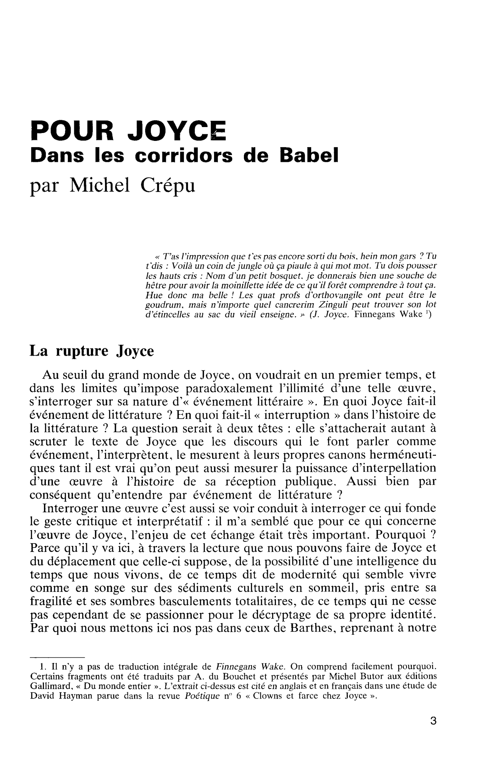 POUR JOYCE. Dans les corridors de Babel