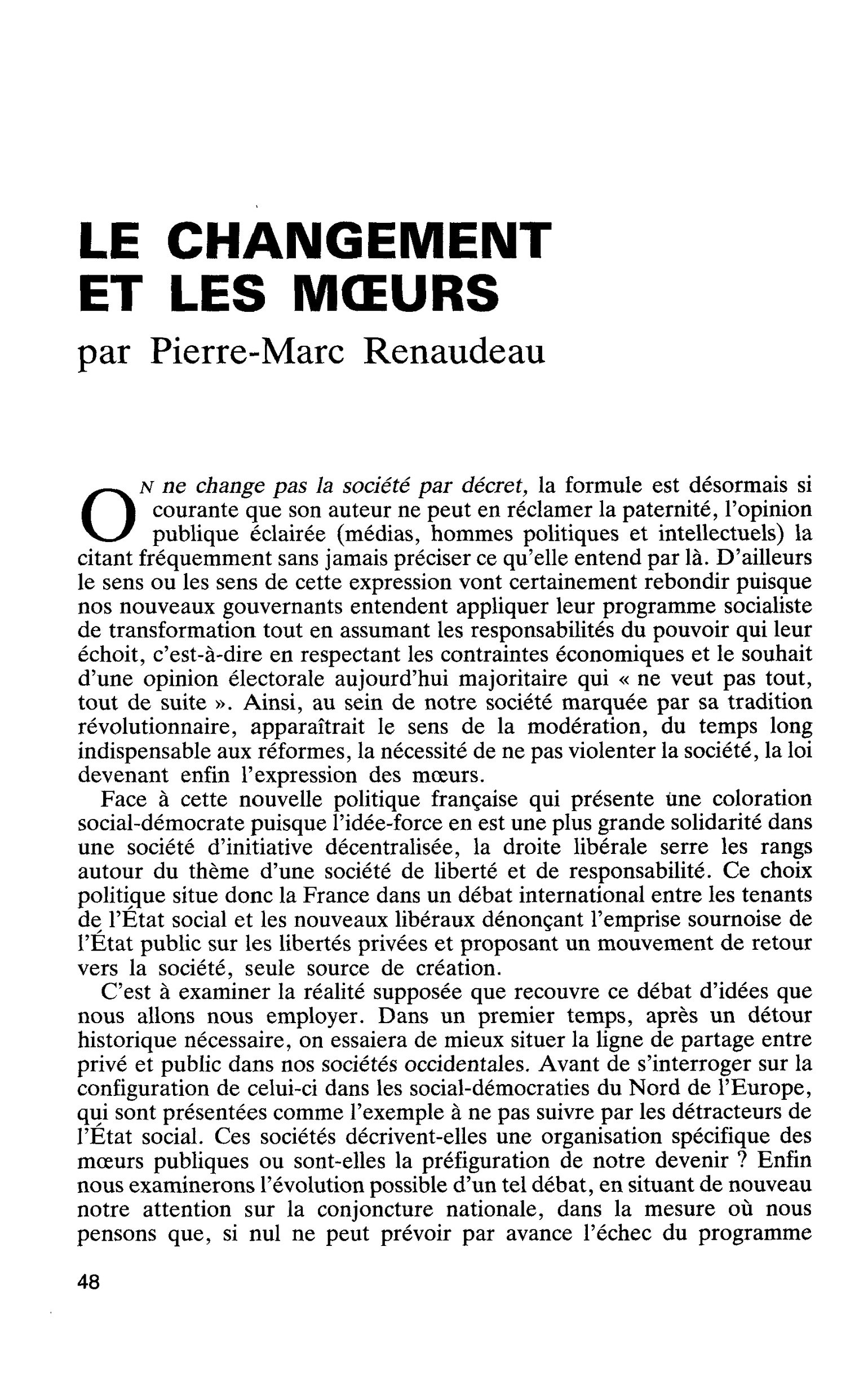 LE CHANGEMENT ET LES MOEURS