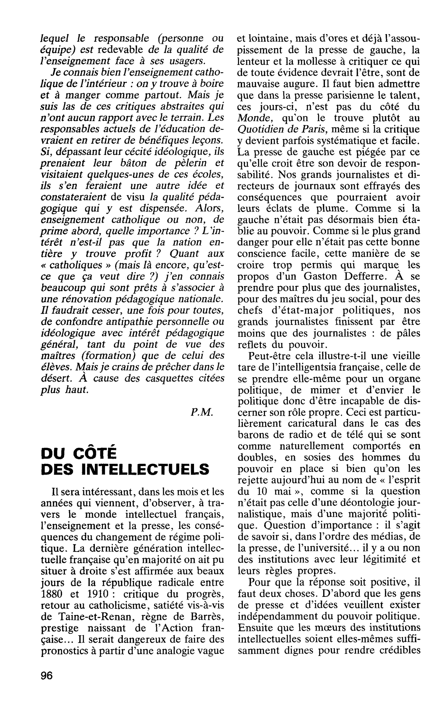 DU CÔTÉ DES INTELLECTUELS