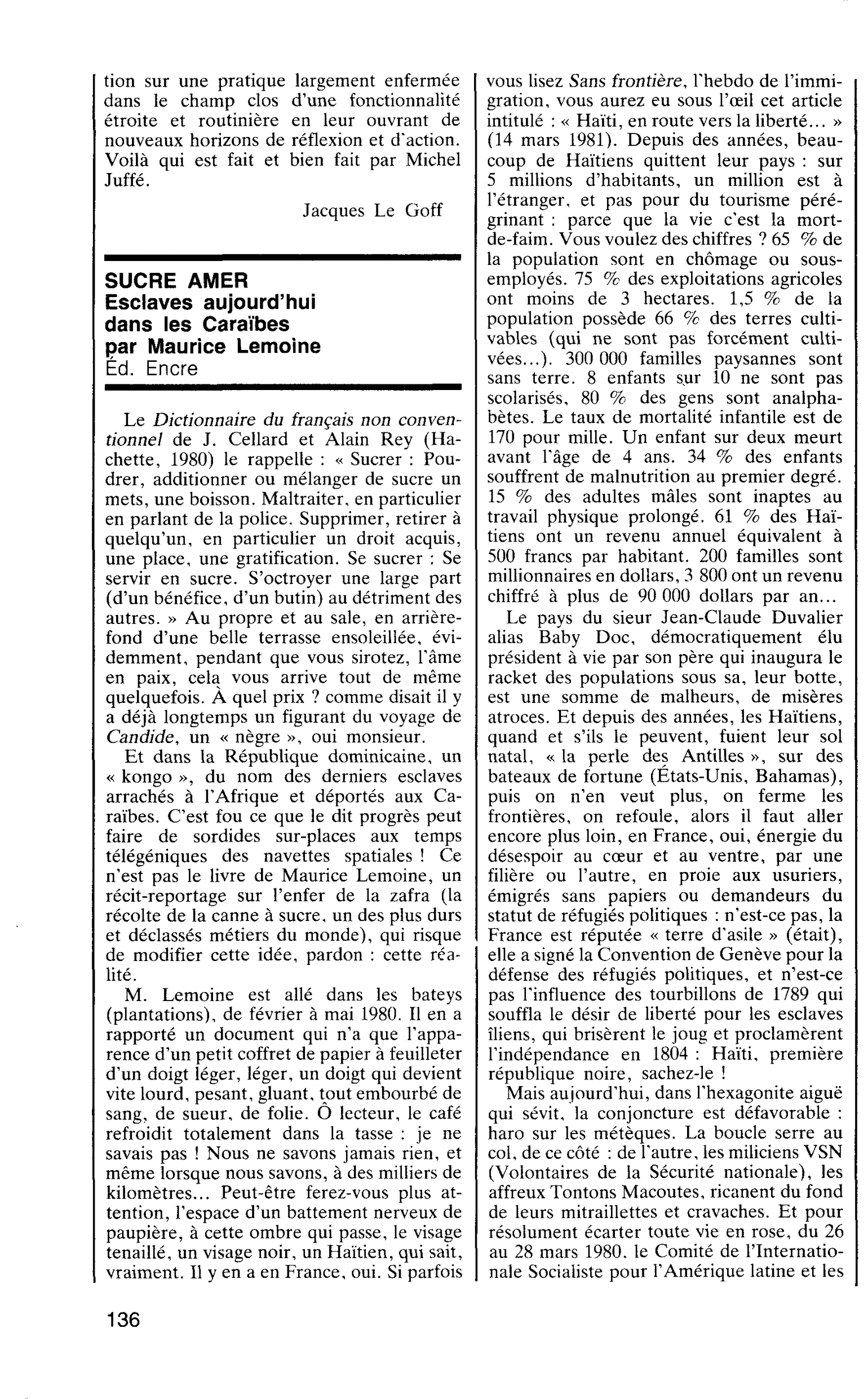 SUCRE AMER. Esclaves aujourd’hui dans les Caraïbes par Maurice Lemoine