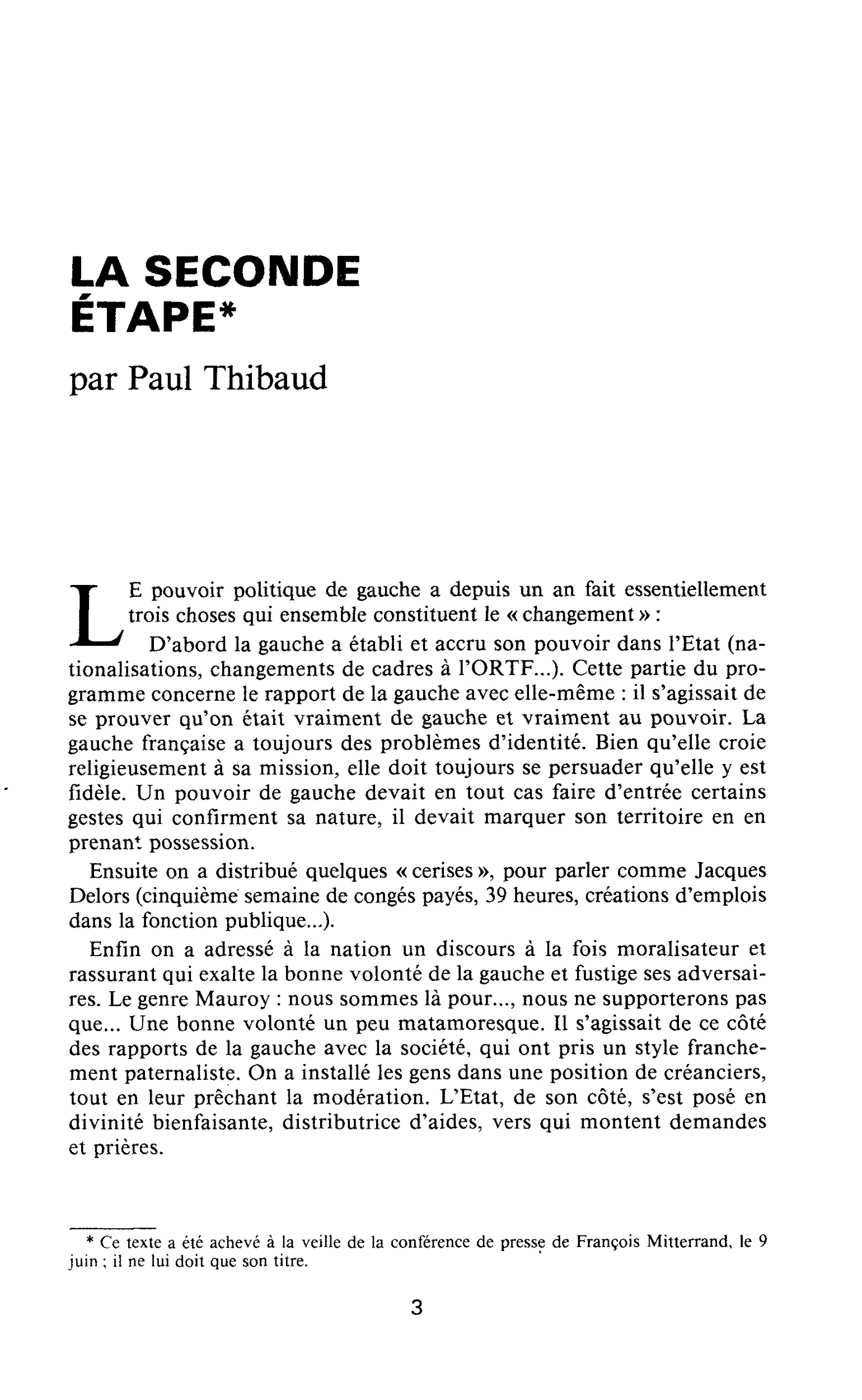 LA SECONDE ÉTAPE