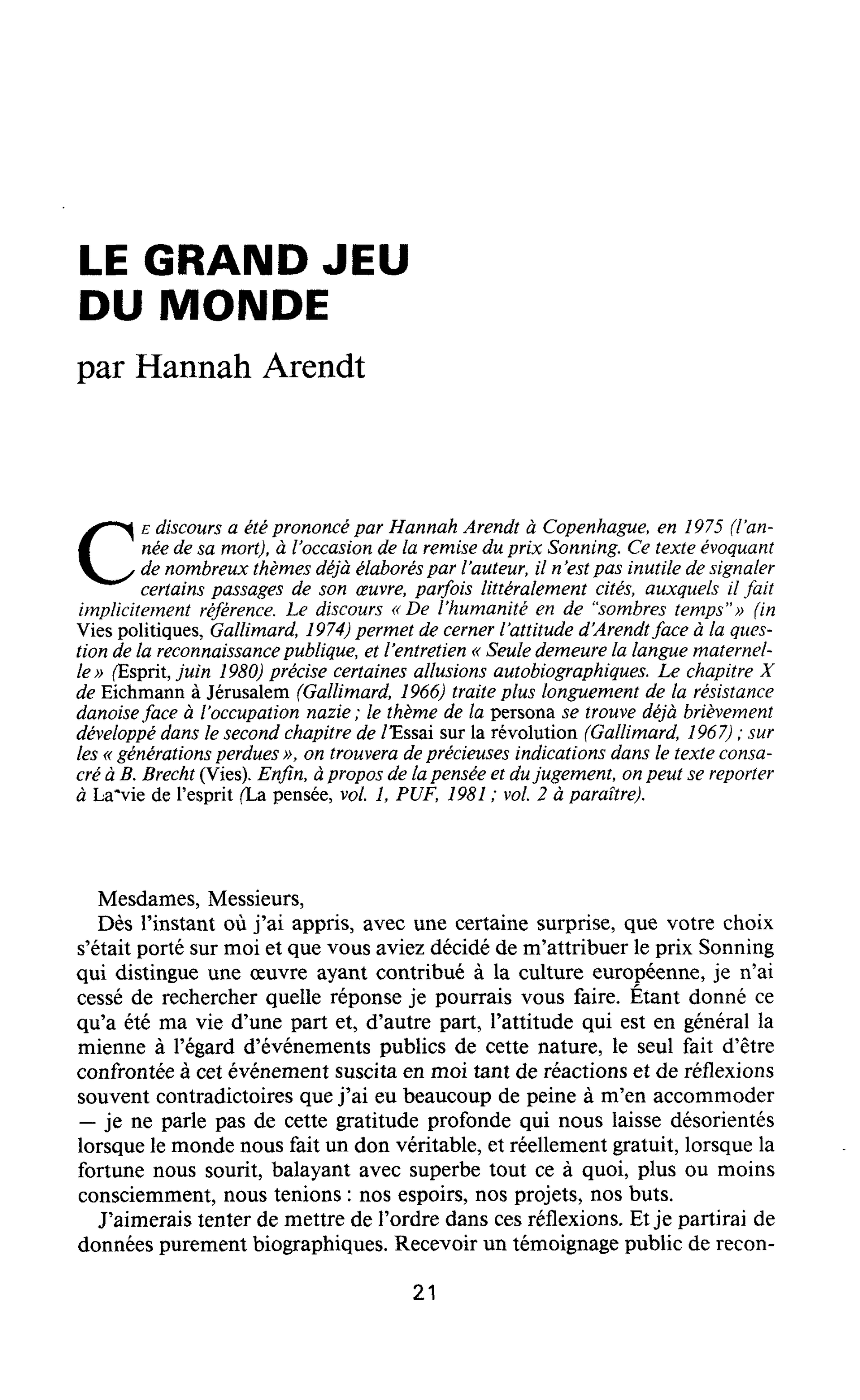 LE GRAND JEU DU MONDE