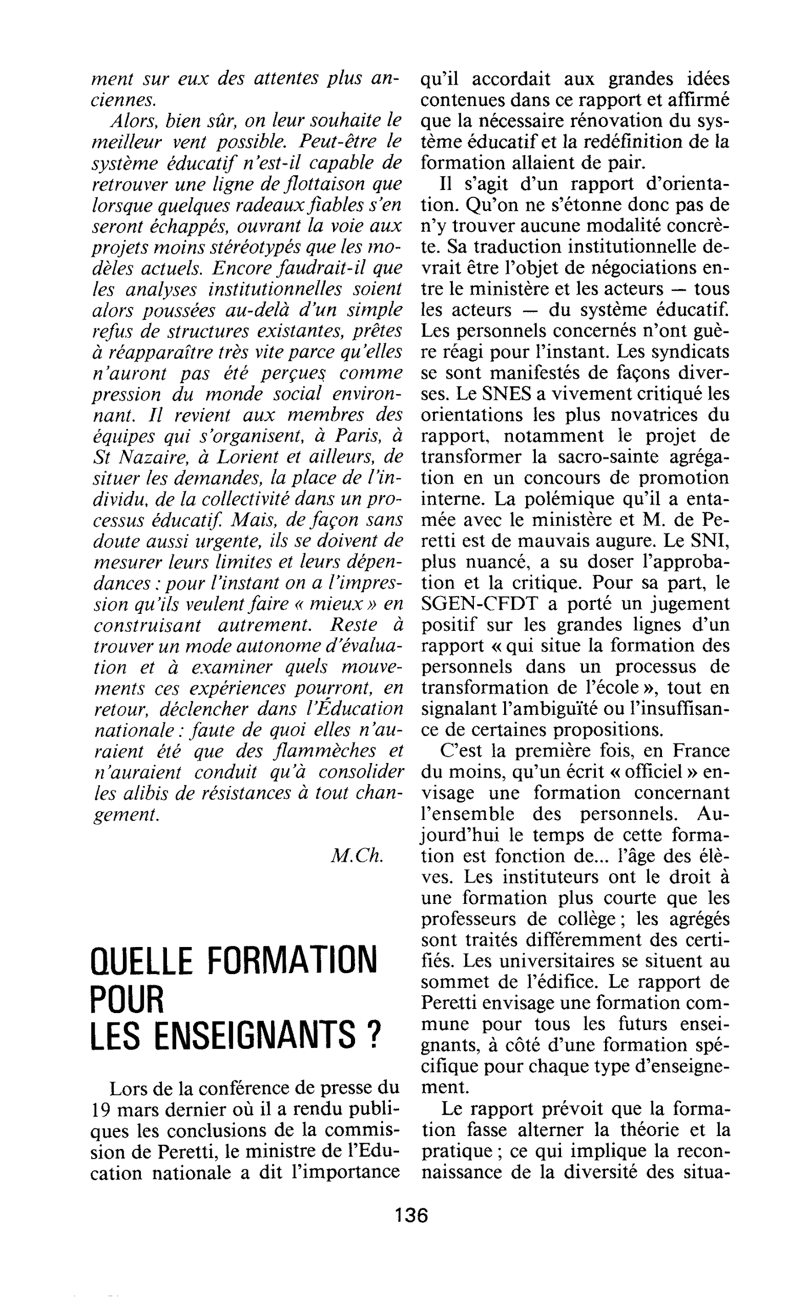 QUELLE FORMATION POUR LES ENSEIGNANTS ?