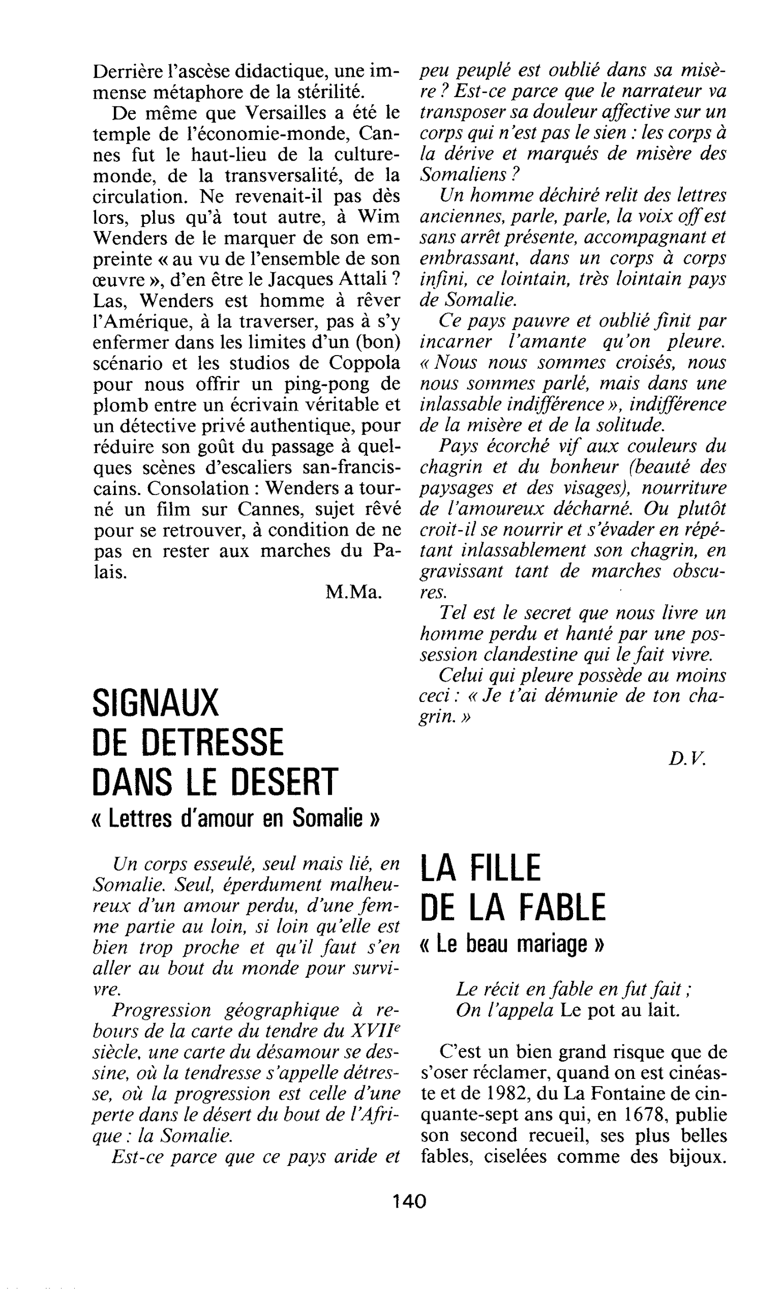 SIGNAUX DE DETRESSE DANS LE DESERT. « Lettres d’amour en Somalie »