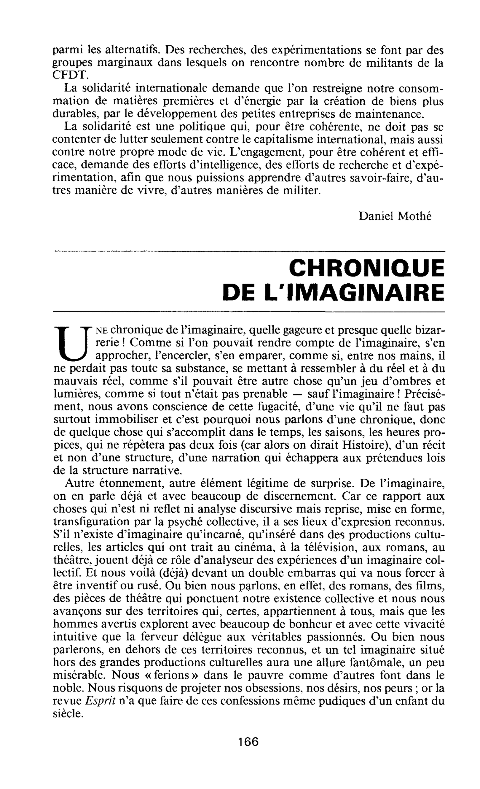 CHRONIQUE DE L’IMAGINAIRE