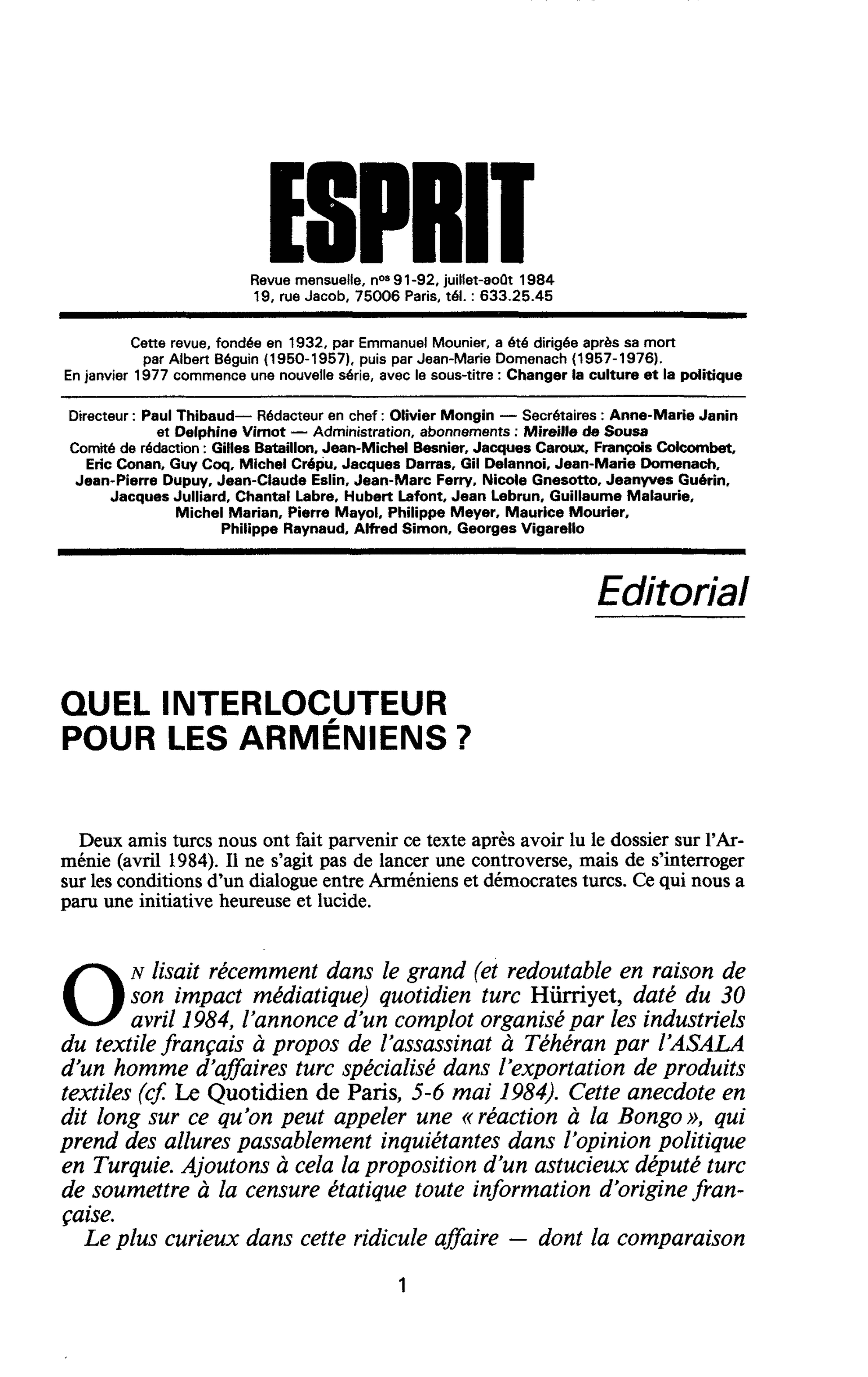 QUEL INTERLOCUTEUR POUR LES ARMÉNIENS ?