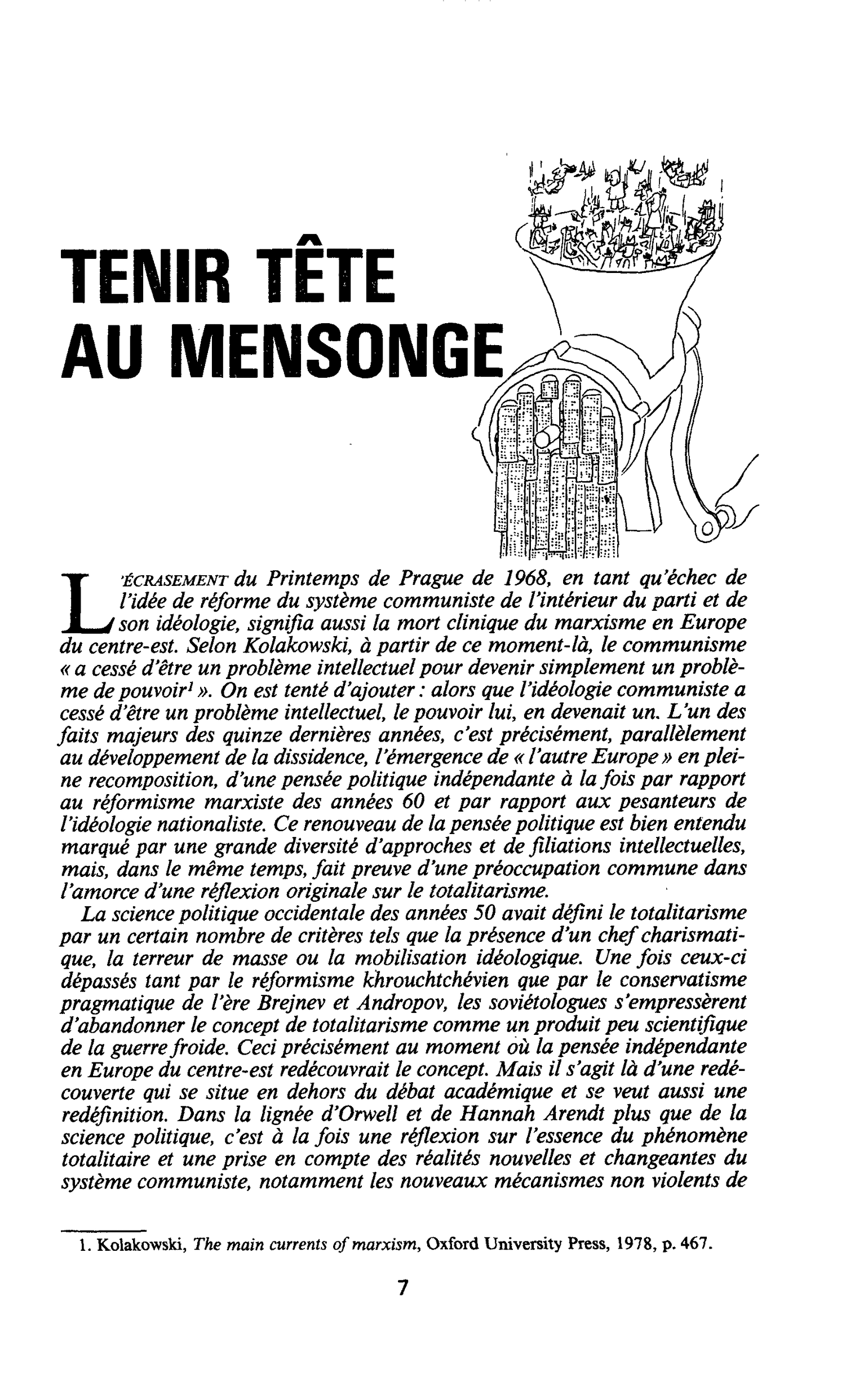 TENIR TÊTE AU MENSONGE