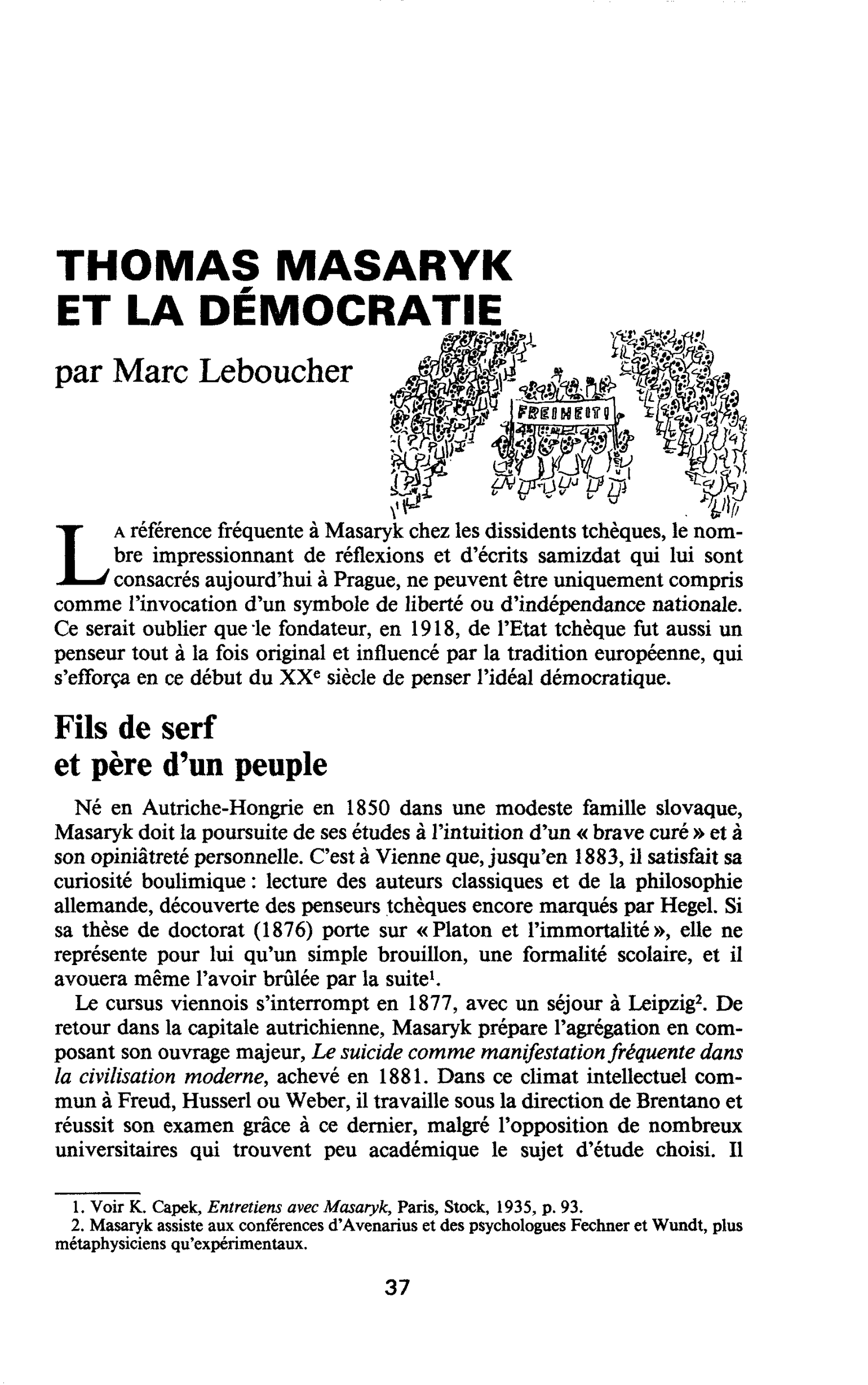 THOMAS MASARYK ET LA DÉMOCRATIE