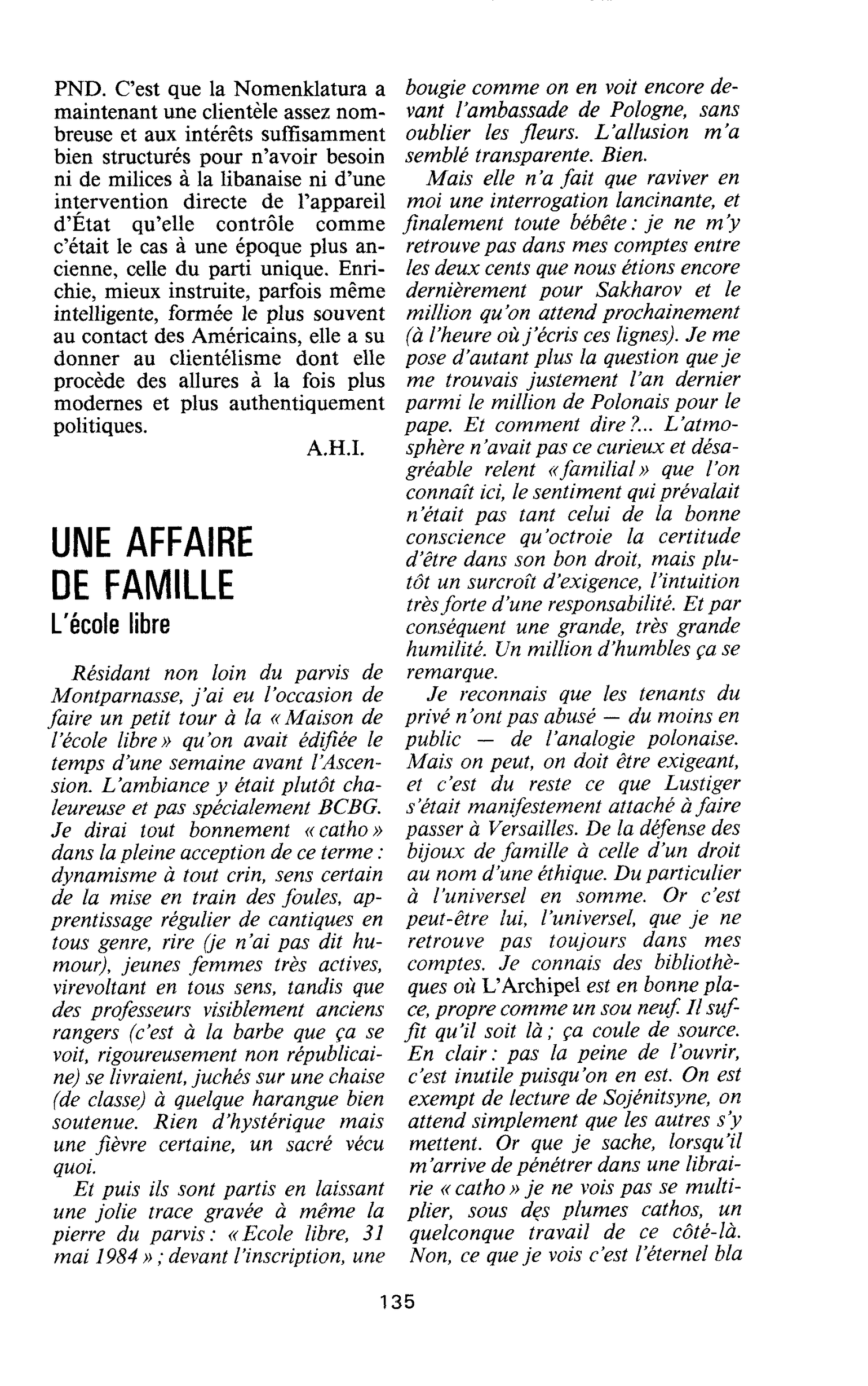 UNE AFFAIRE DE FAMILLE L’école libre