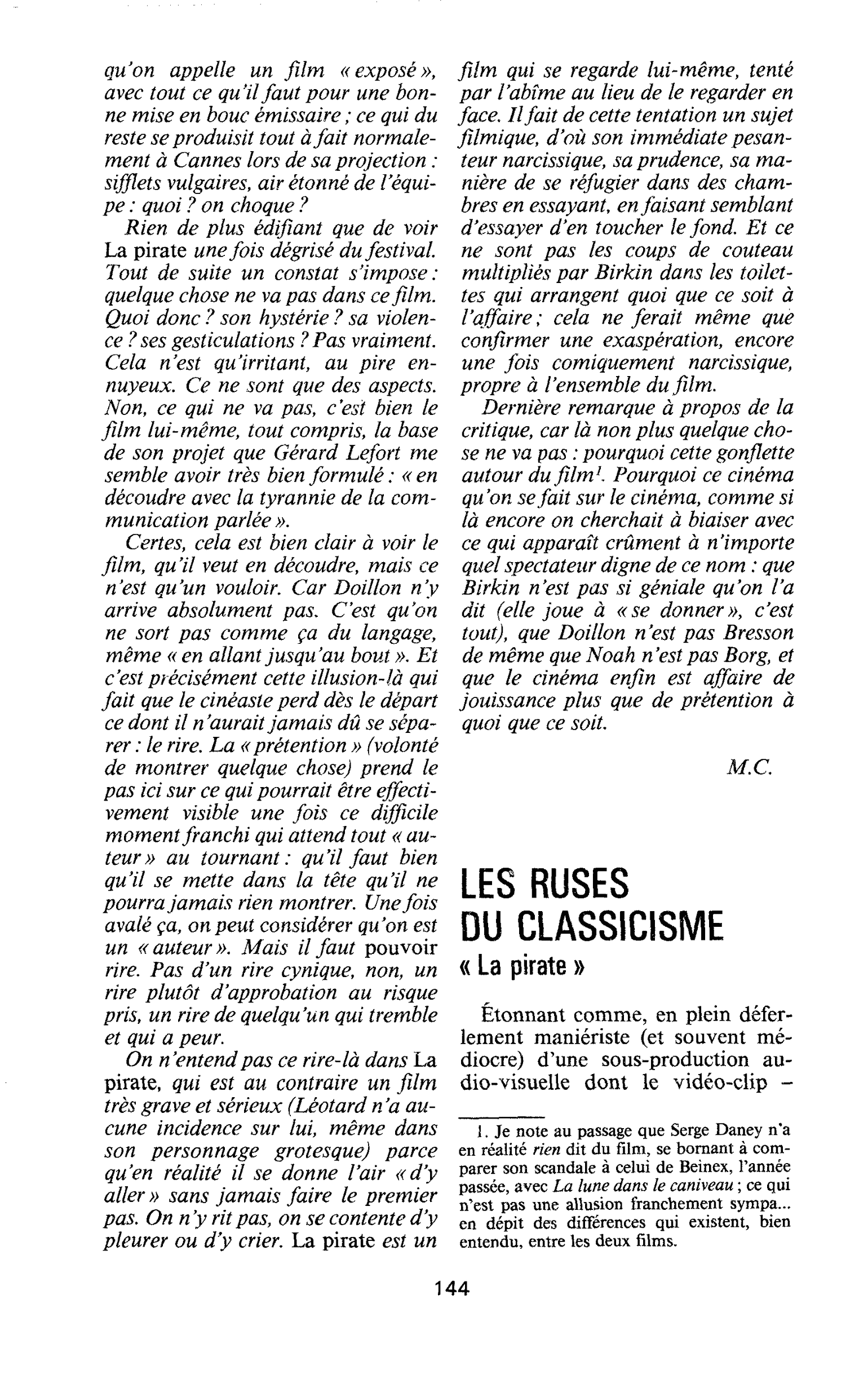 LES RUSES DU CLASSICISME « La pirate »