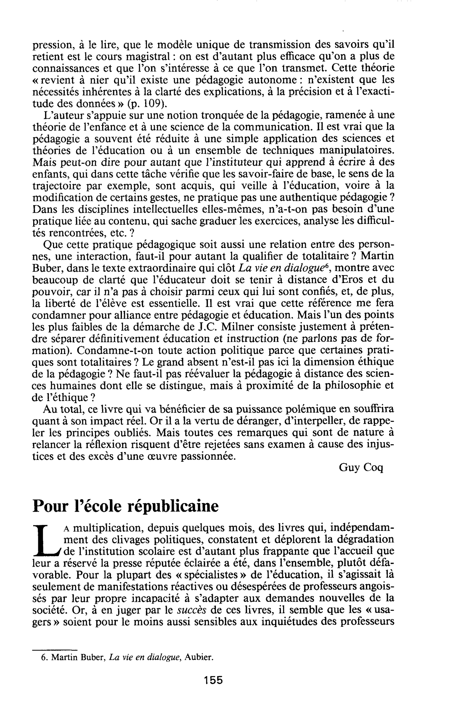 DE L’ÉCOLE : Pour l’école républicaine
