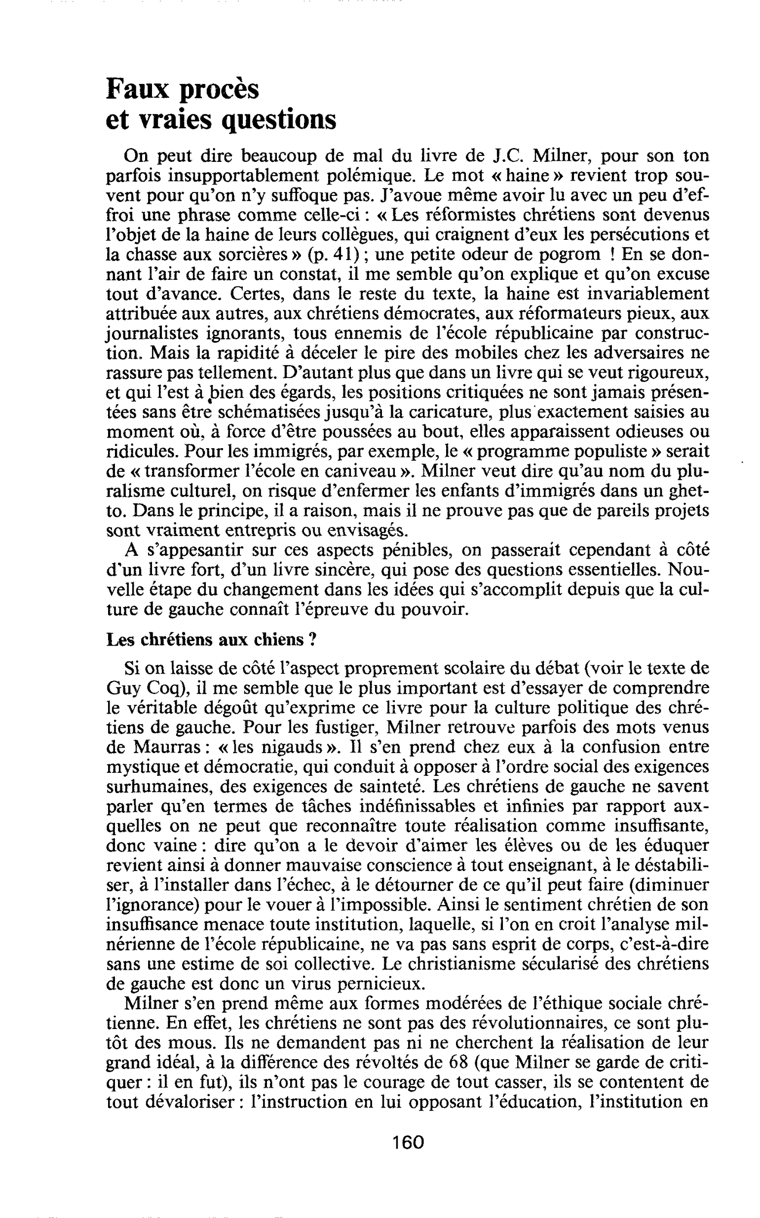 DE L’ÉCOLE : Faux procès et vraies questions