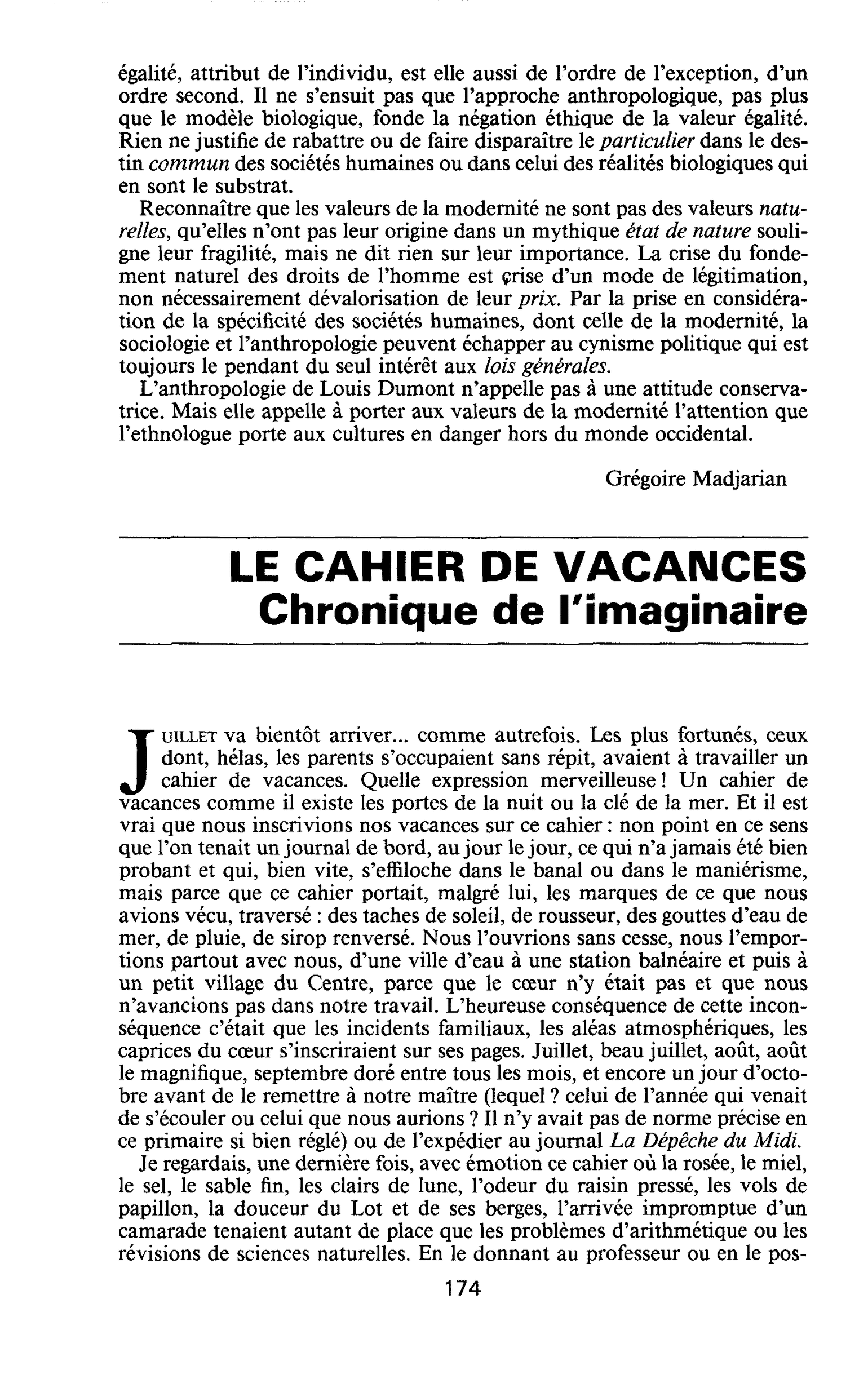 LE CAHIER DE VACANCES. Chronique de l’imaginaire