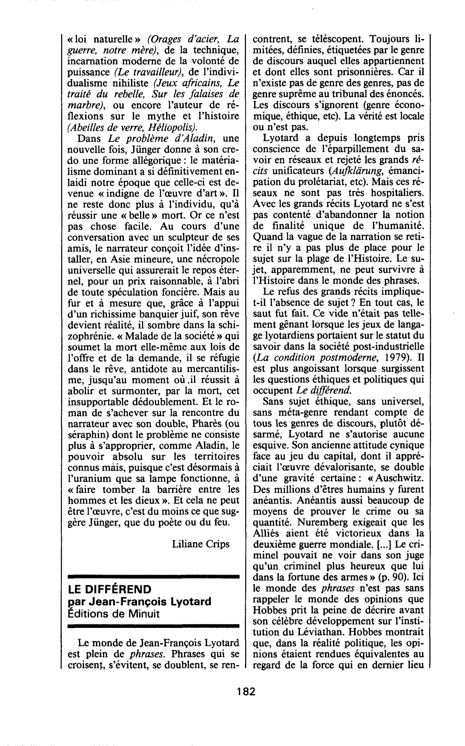 LE DIFFÉREND par Jean-François Lyotard