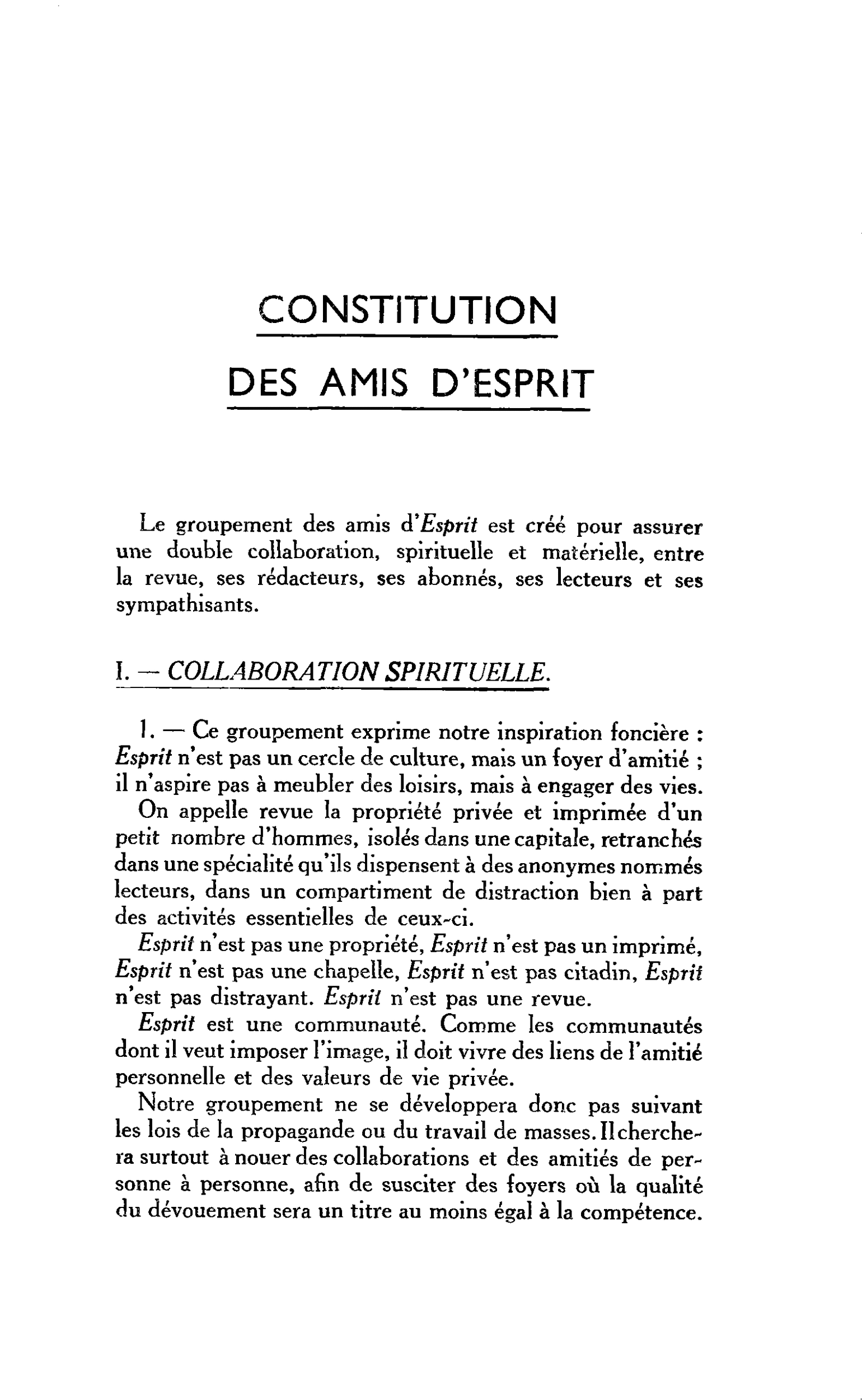 CONSTITUTION DES AMIS D’ESPRIT