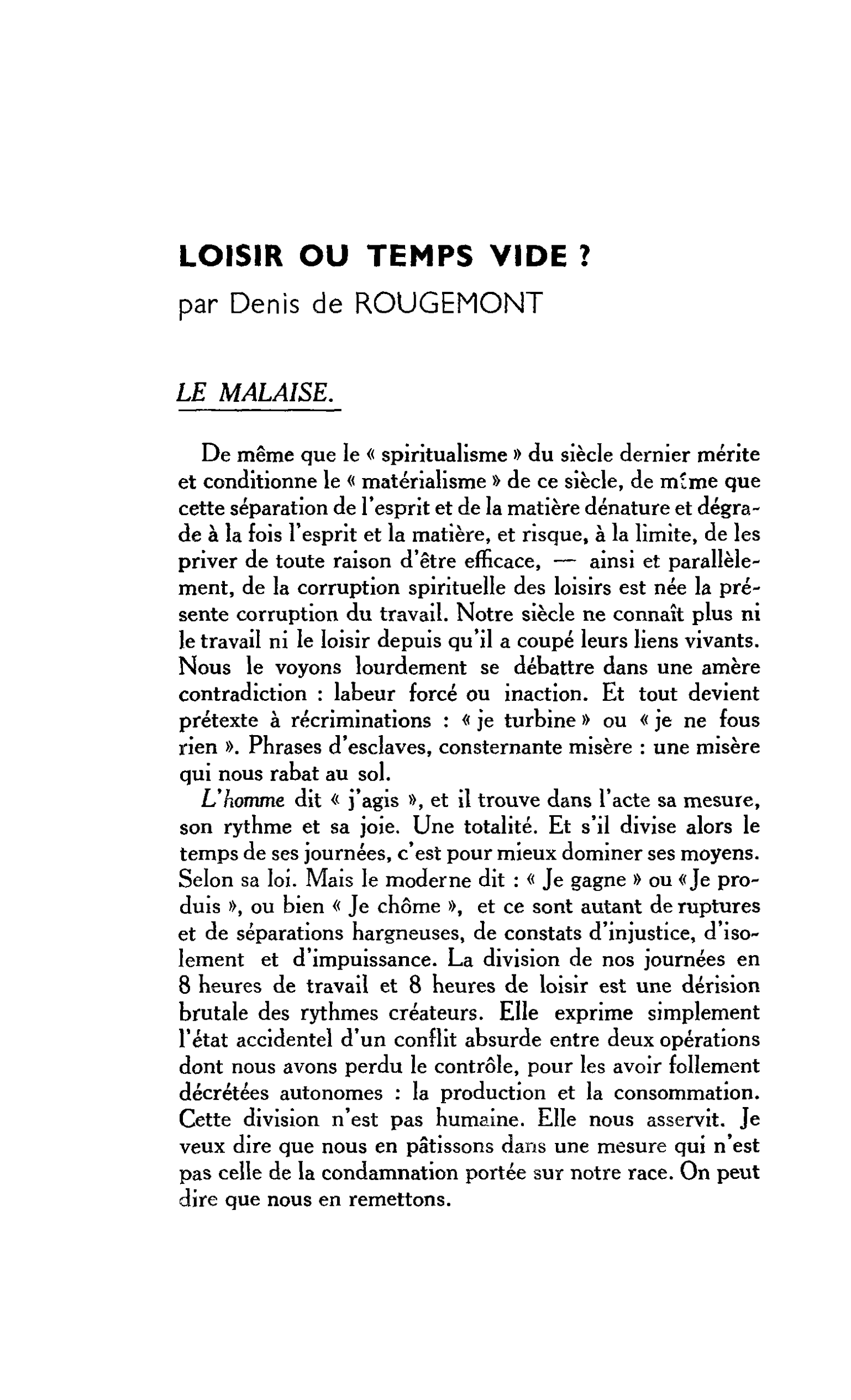 LOISIR OU TEMPS VIDE ?