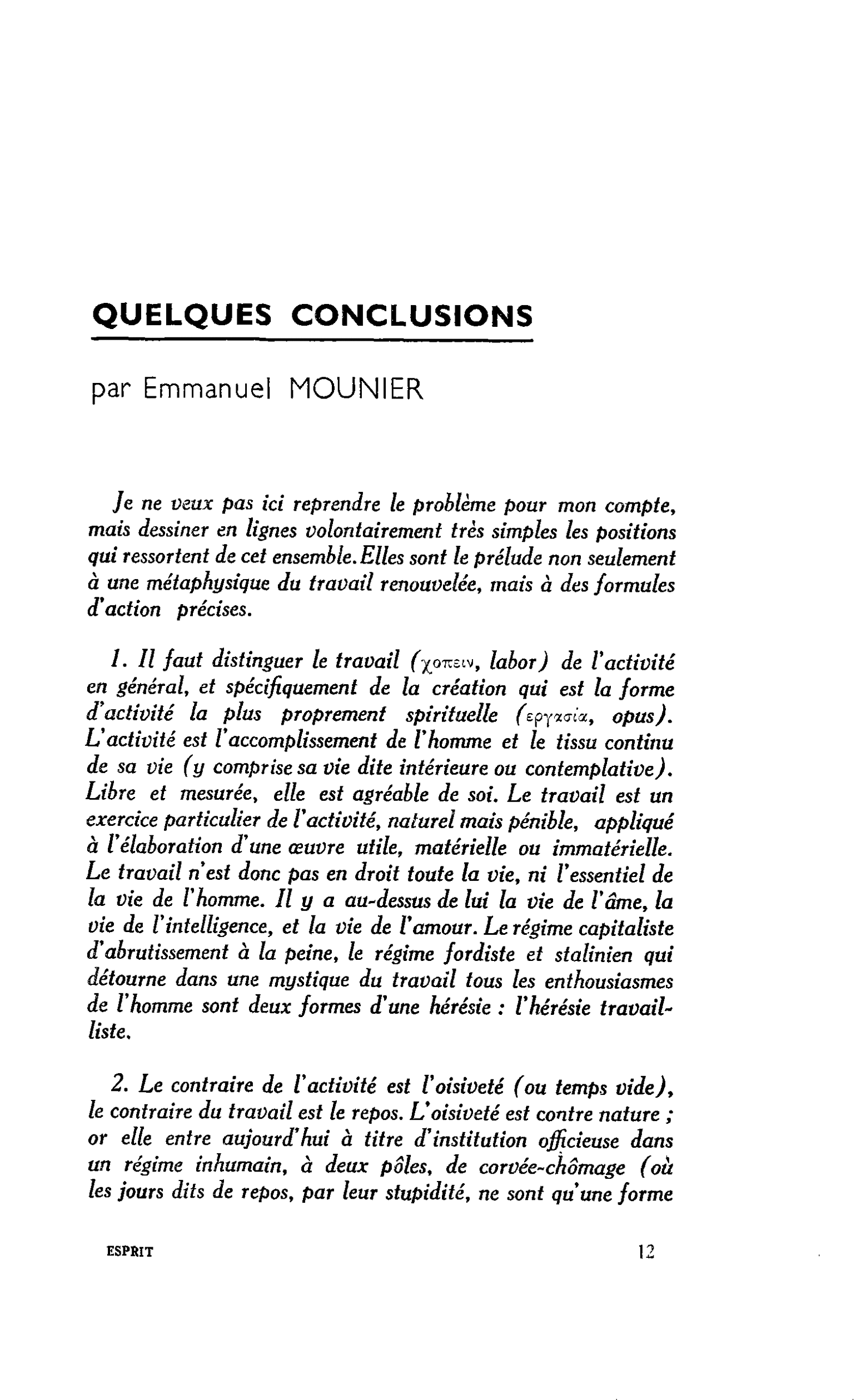 QUELQUES CONCLUSIONS