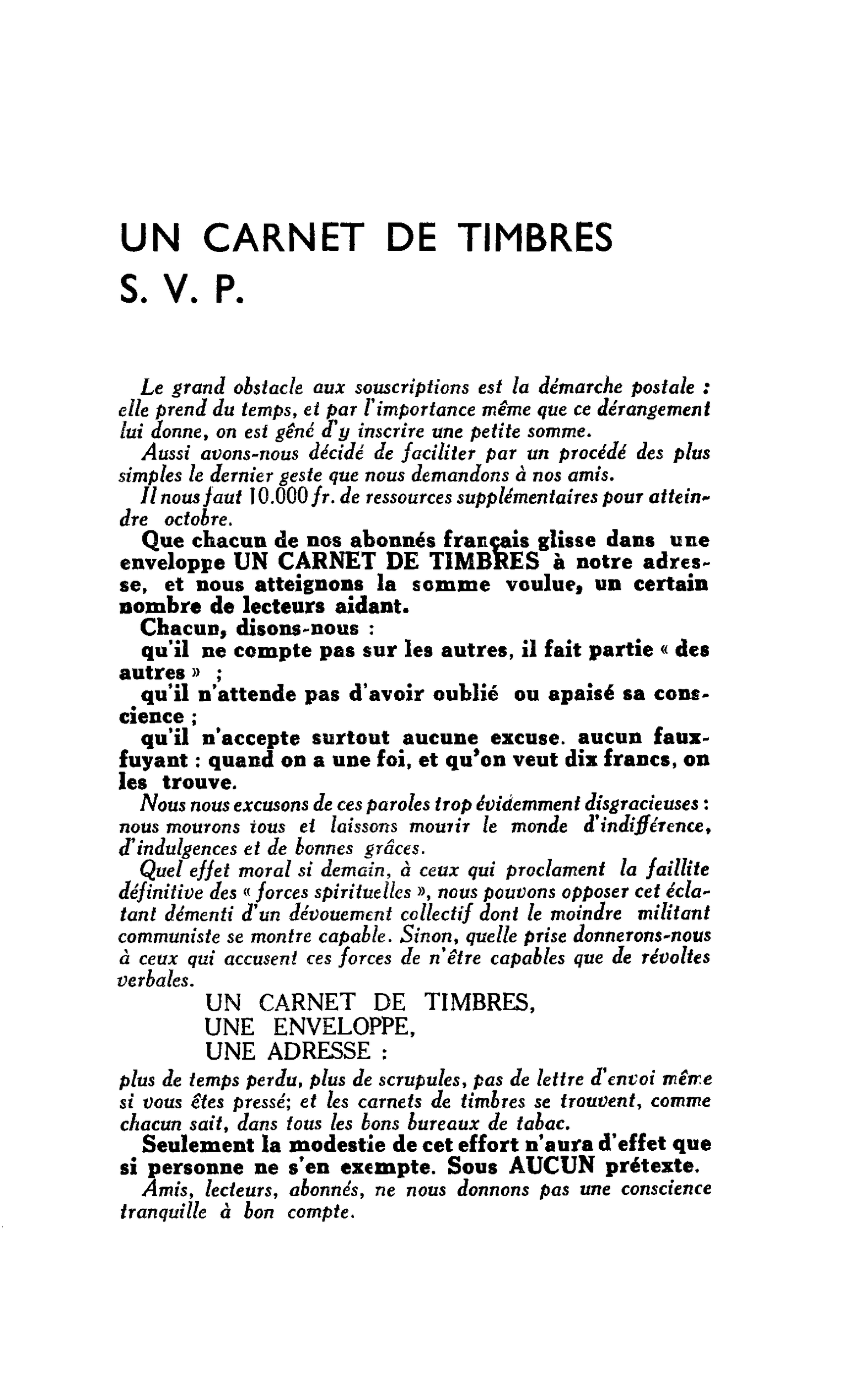 UN CARNET DE TIMBRES S. V. P